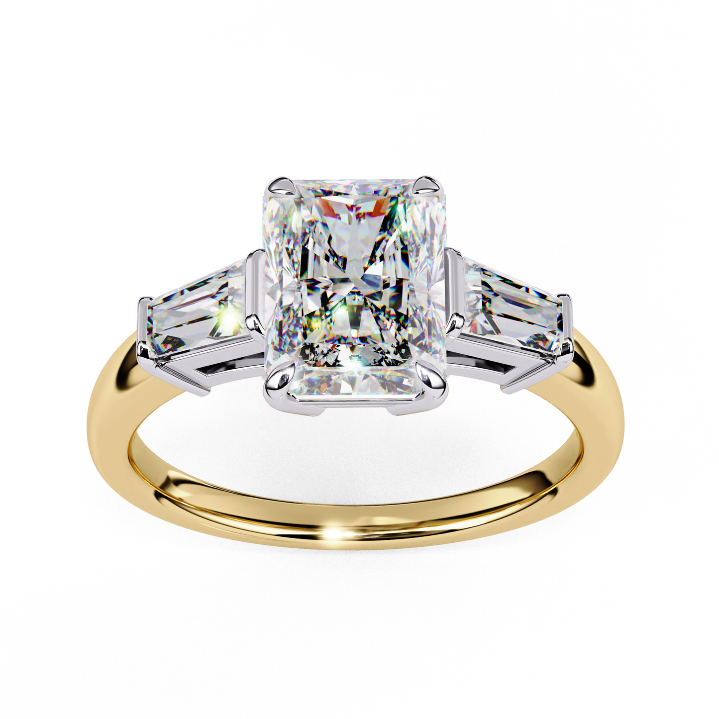 2.47 Carat Radiant Cut Lab Grown Diamond Engagement Ring – Elegant Three Stone Ring with Baguette Side Diamonds Lustraa’s- Lustraa’s Three Stone Ring