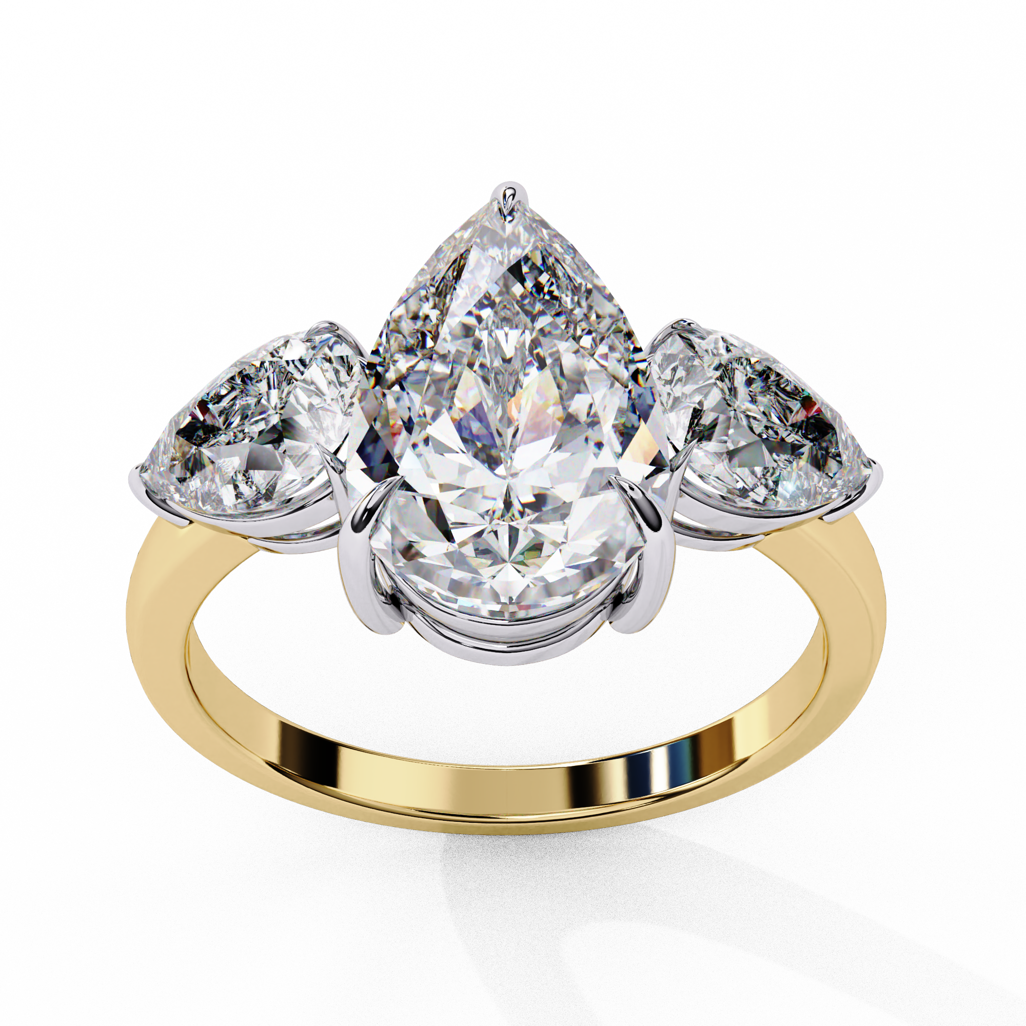 Pear Shaped Lab Grown Diamond Engagement Ring – 2.07 CT Three Stone Bridal Ring with Pear Side Diamonds - Lustraa’s Three Stone Ring