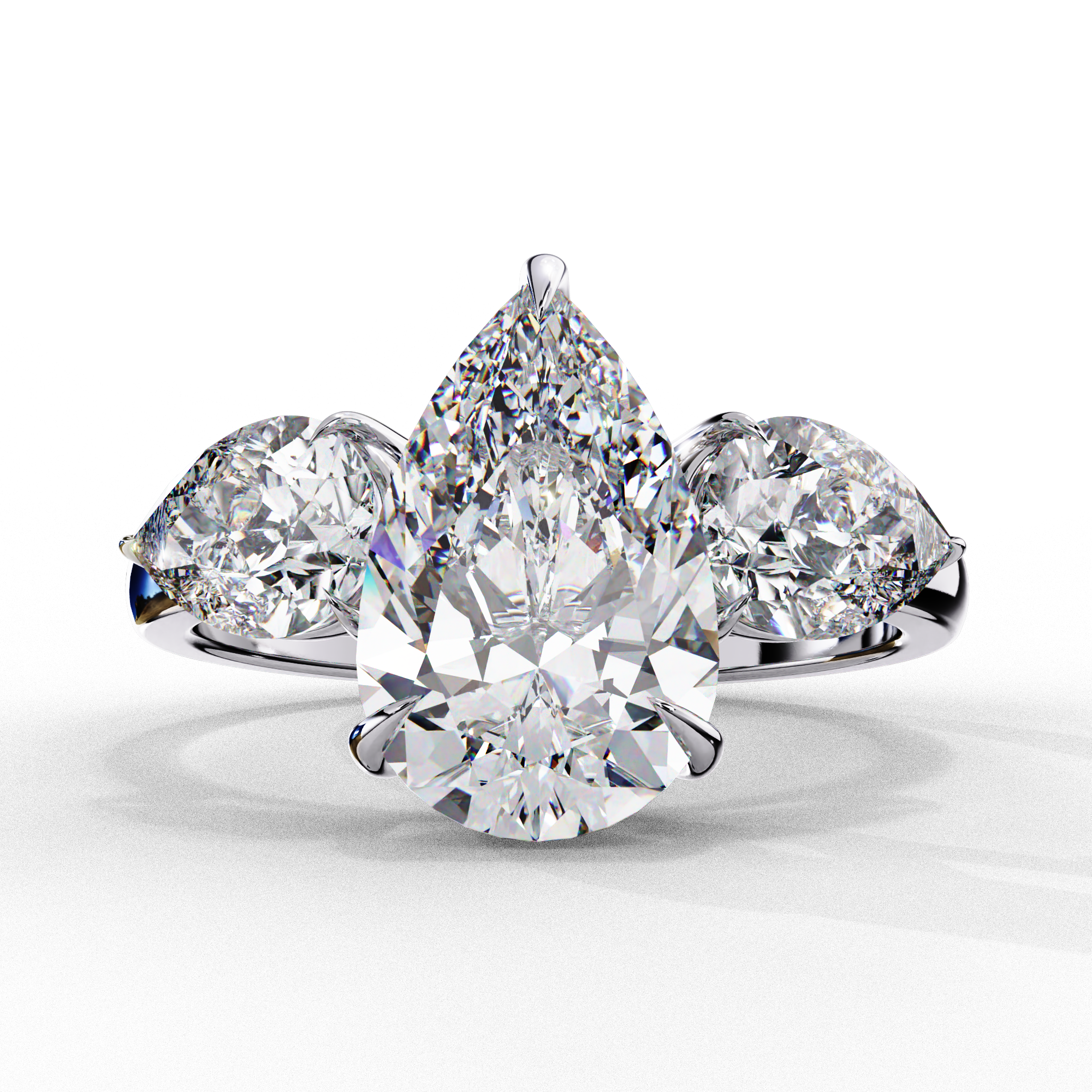 Pear Shaped Lab Grown Diamond Engagement Ring – 2.07 CT Three Stone Bridal Ring with Pear Side Diamonds - Lustraa’s Three Stone Ring