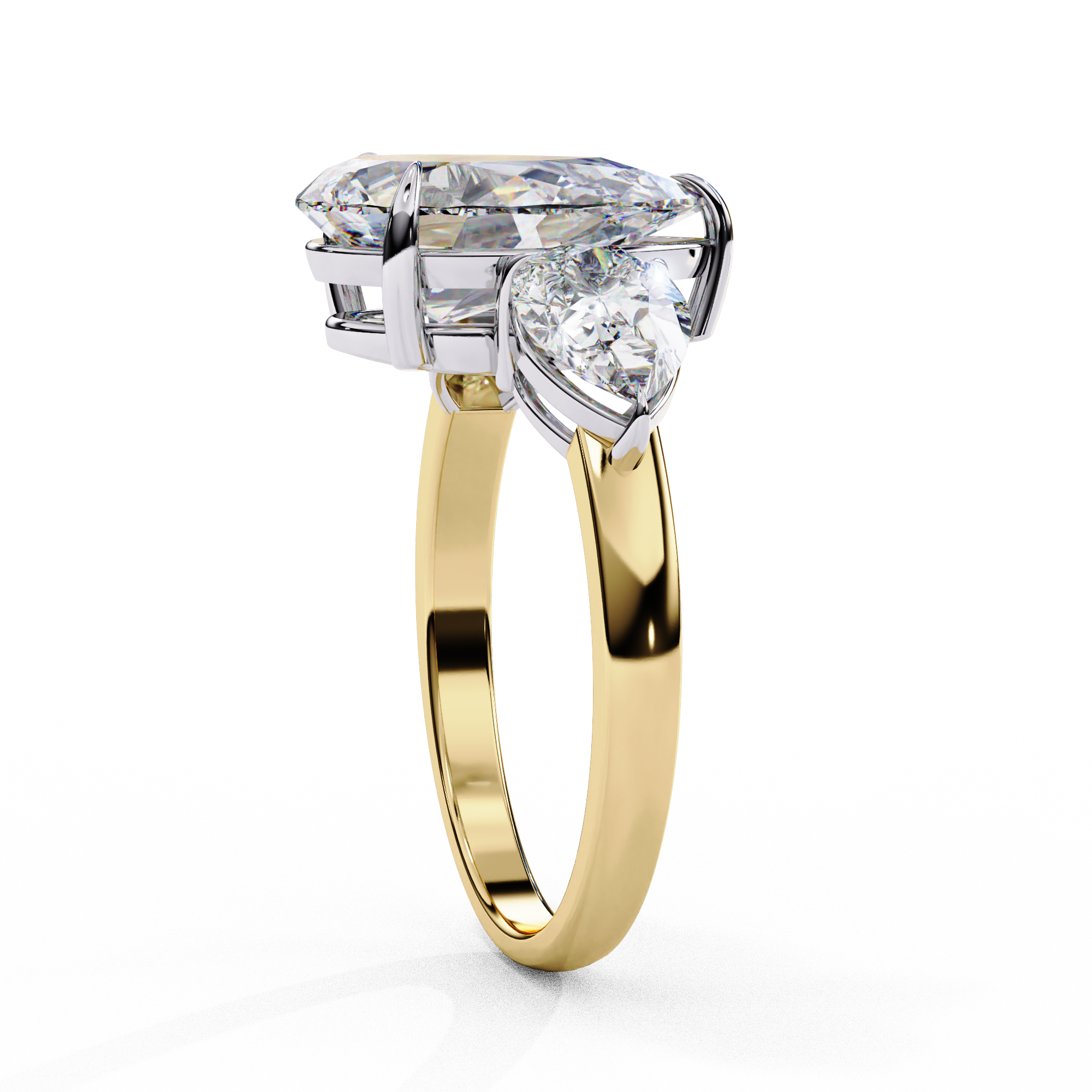 Pear Shaped Lab Grown Diamond Engagement Ring – 2.07 CT Three Stone Bridal Ring with Pear Side Diamonds - Lustraa’s Three Stone Ring