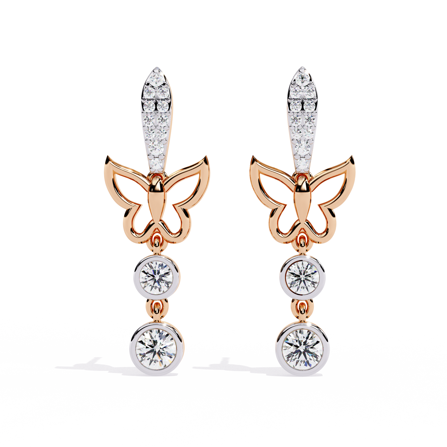 Butterfly Earrings – Round Brilliant Cut – Diamond Studded Drop Earrings- Lustraa’s Diamond Earrings