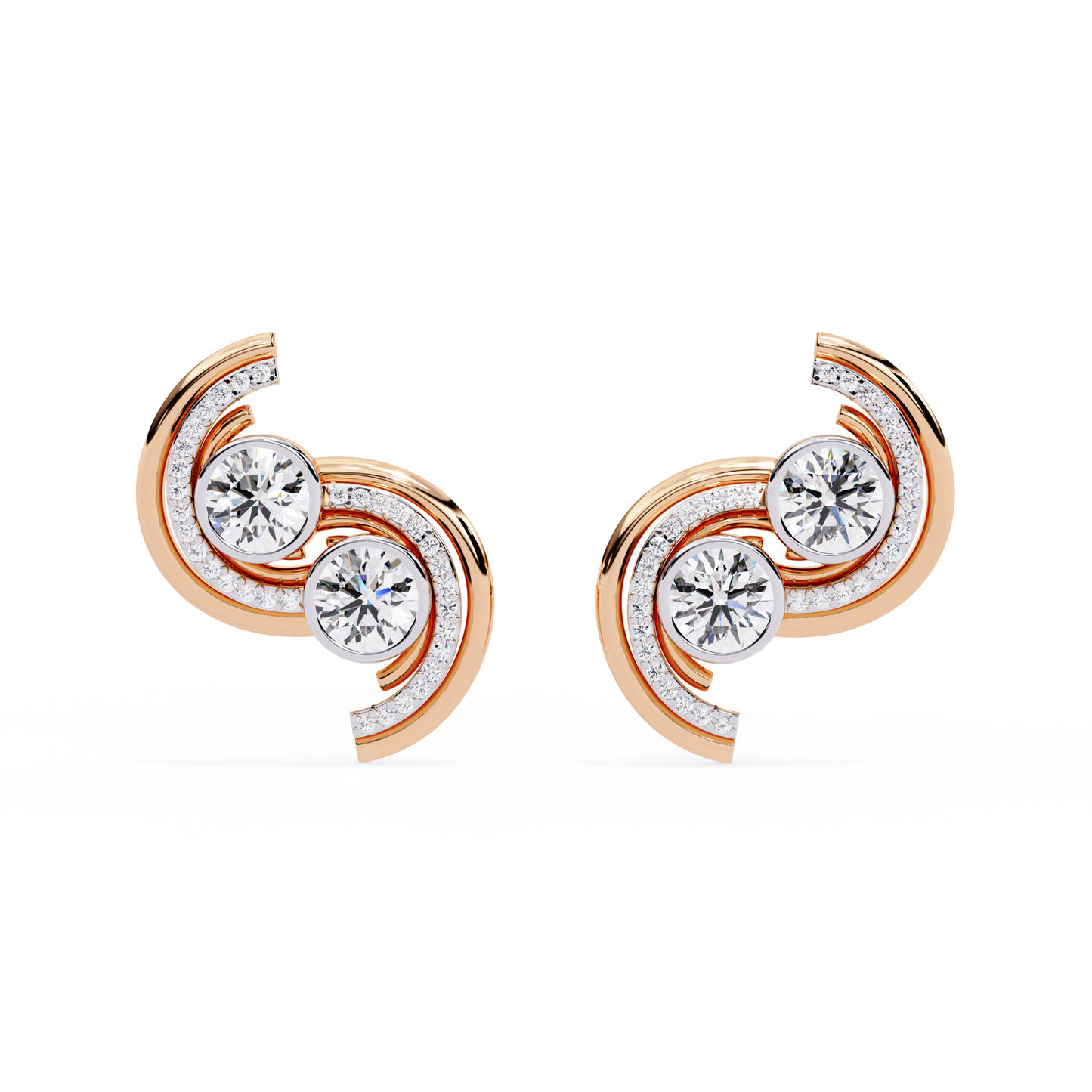 2.05 Carat Modern Swirl Lab Grown Diamond Earrings | Dual Round Diamond Studs | Ethical Sustainable Designer Jewelry –Lustraa’s Diamond Earrings