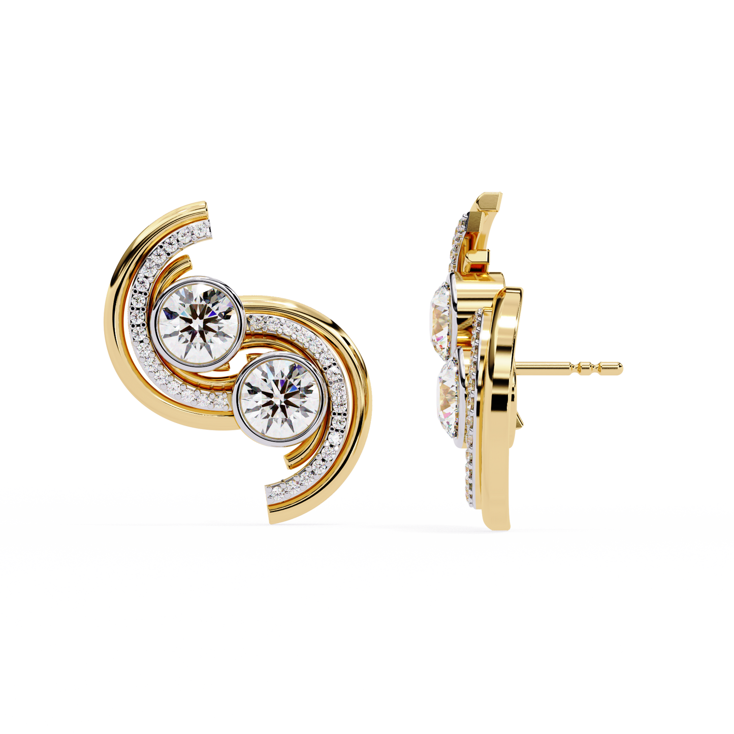 2.05 Carat Modern Swirl Lab Grown Diamond Earrings | Dual Round Diamond Studs | Ethical Sustainable Designer Jewelry –Lustraa’s Diamond Earrings