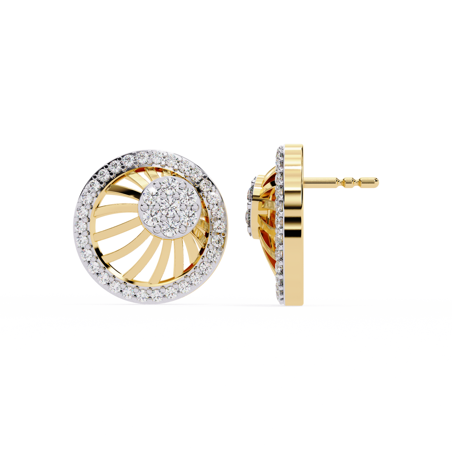 Elegant Round Halo Earrings – Lab Grown Diamond Studs – Modern Halo Cluster Earrings –Radiant Sunburst Halo Earring –Lustraa’s Halo Earrings