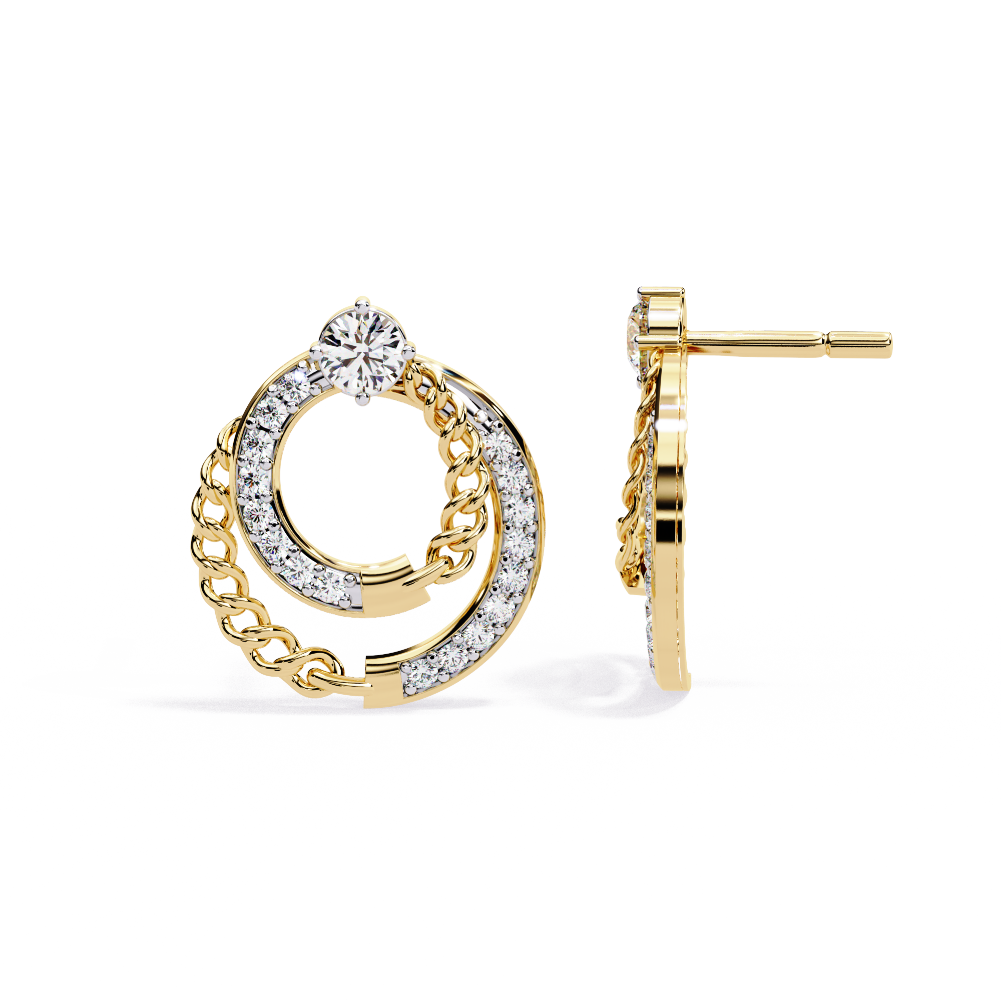 Modern Chain Hoop Lab Grown Diamond Earrings – Sustainable Luxury Round Cut Diamond Circle Studs for Women –Lustraa’s Minimalist Earrings