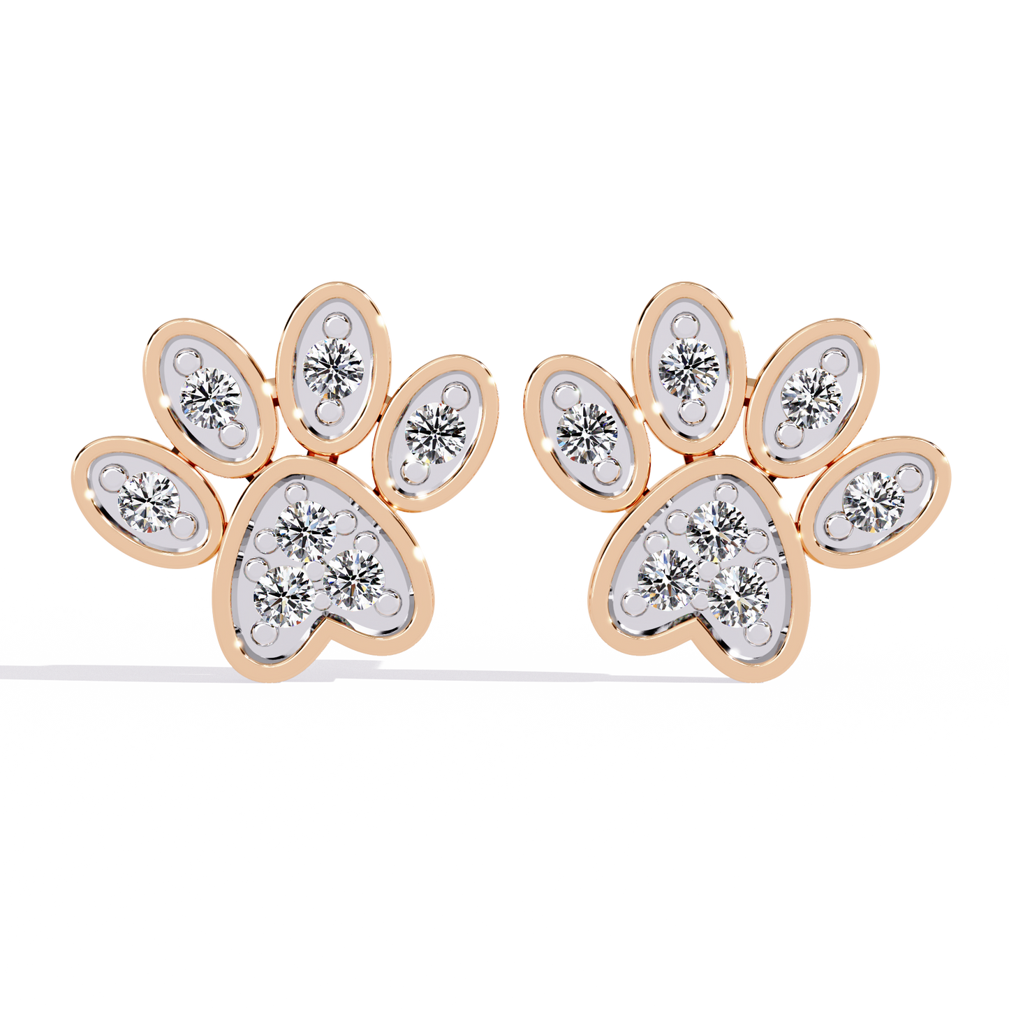 Paw Print Lab Grown Diamond Earrings – Sustainable Pet Lover Jewelry – Animal Paw Studs with Eco-Friendly Diamonds –Lustraa’s Minimalist Earrings