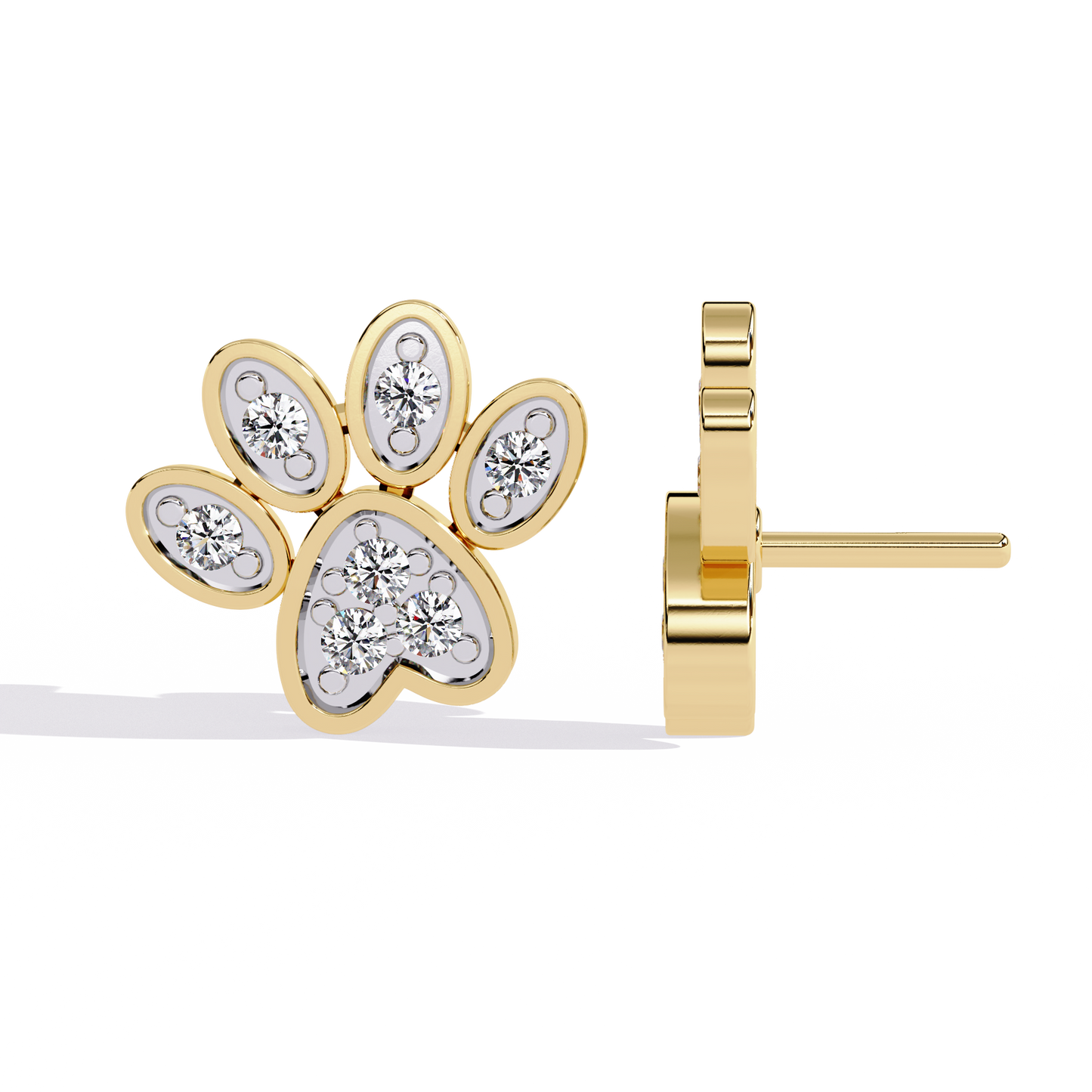 Paw Print Lab Grown Diamond Earrings – Sustainable Pet Lover Jewelry – Animal Paw Studs with Eco-Friendly Diamonds –Lustraa’s Minimalist Earrings