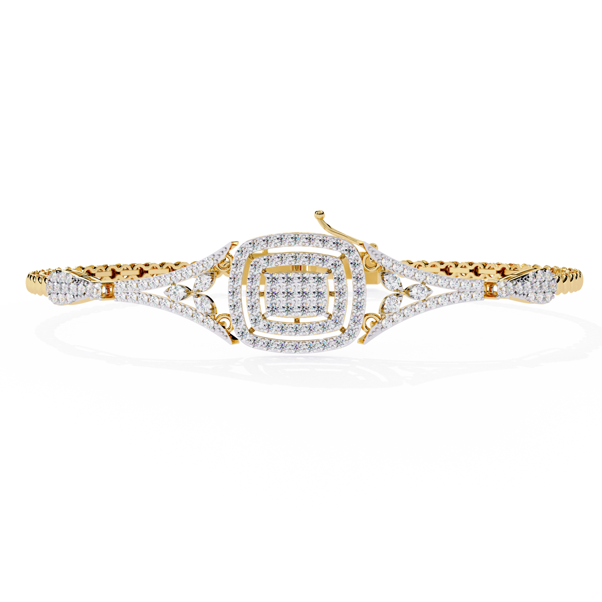 Round Lab Grown Diamond Cushion Cluster Bracelet – Pavé Diamond Bangle – Sustainable Fine Jewelry – Lustraa’s Minimalist Bracelet