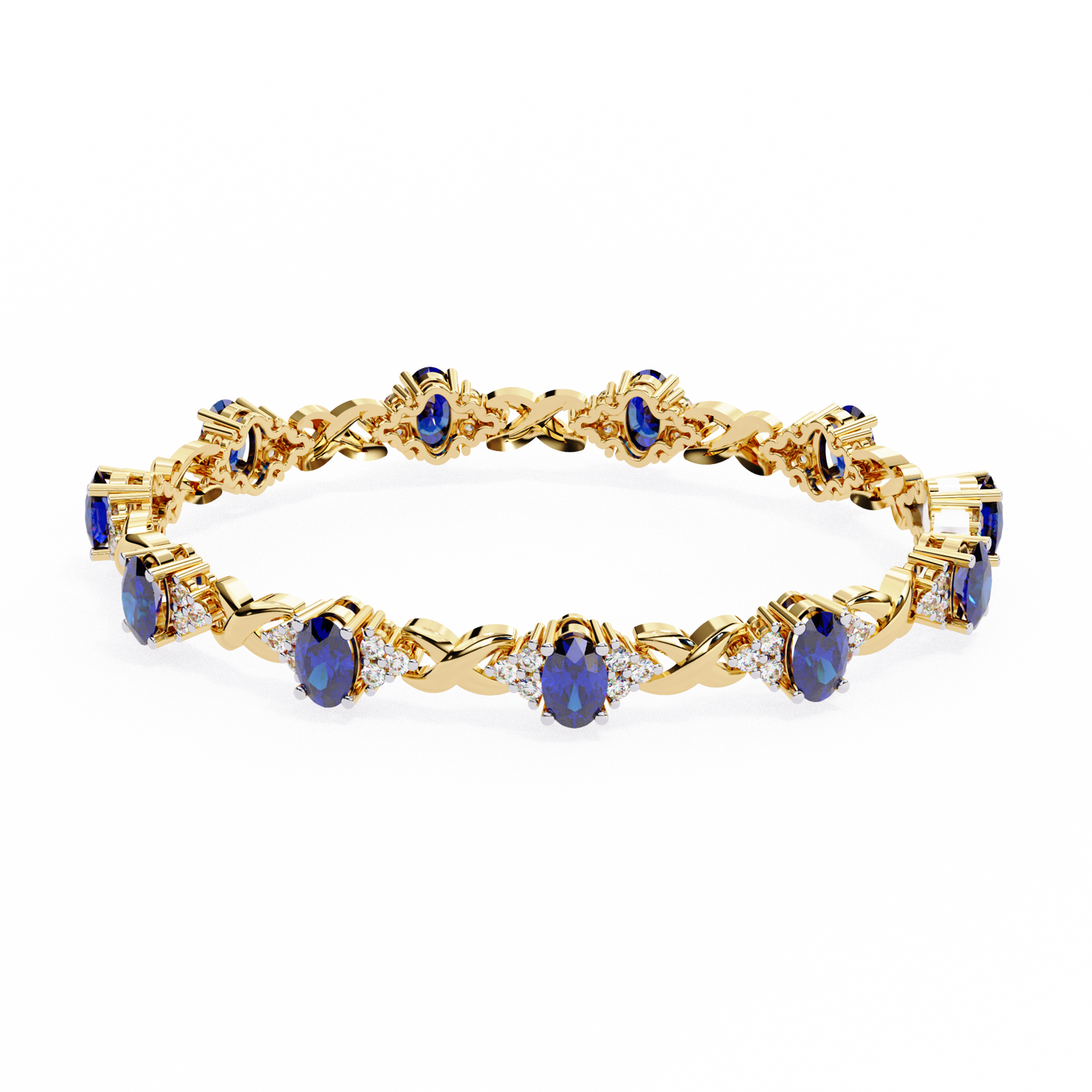 Bracelet with Blue Oval cut Lab Grown Diamonds | Elegant Twisted Design Bracelet – Lustraa’s Diamond Bracelet