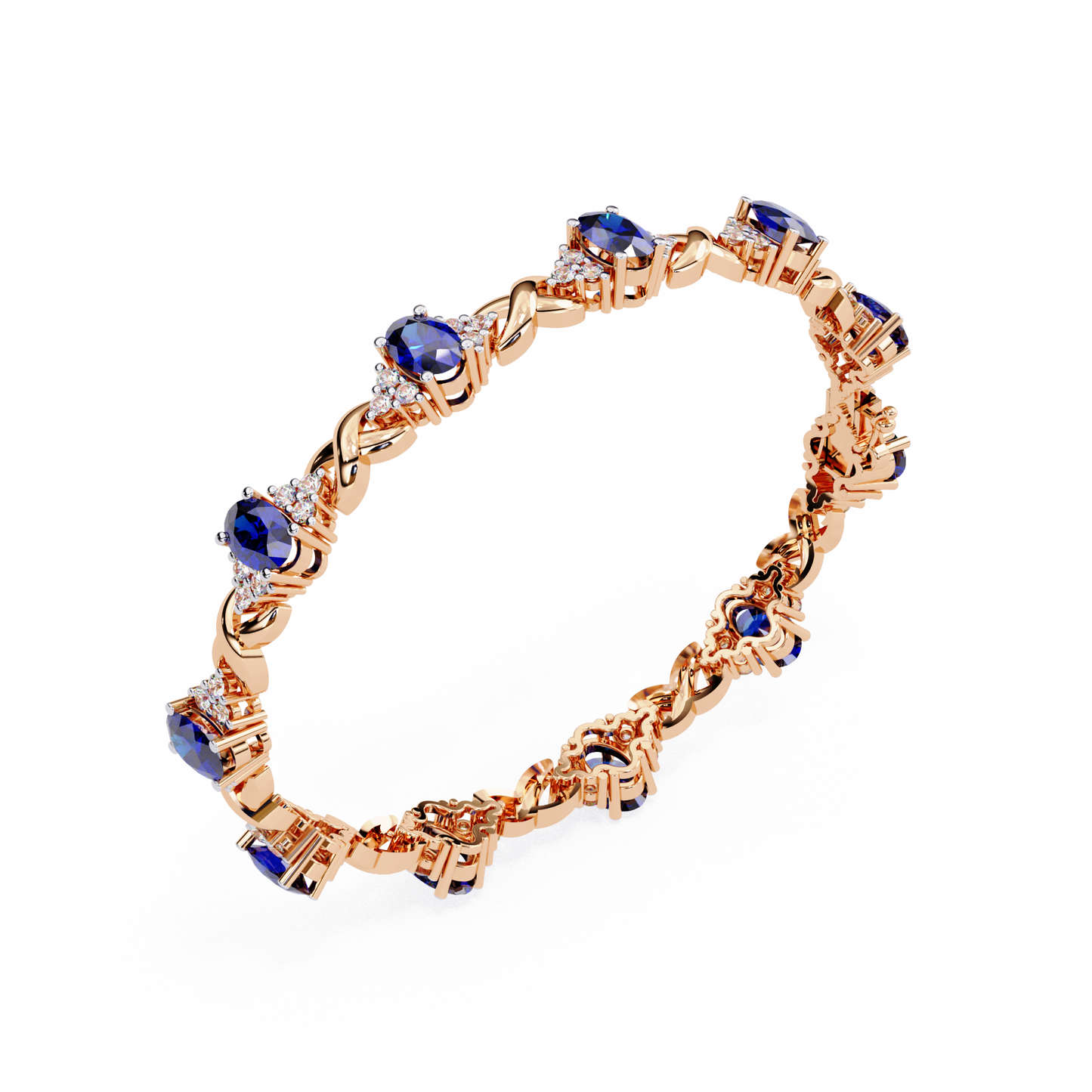 Bracelet with Blue Oval cut Lab Grown Diamonds | Elegant Twisted Design Bracelet – Lustraa’s Diamond Bracelet