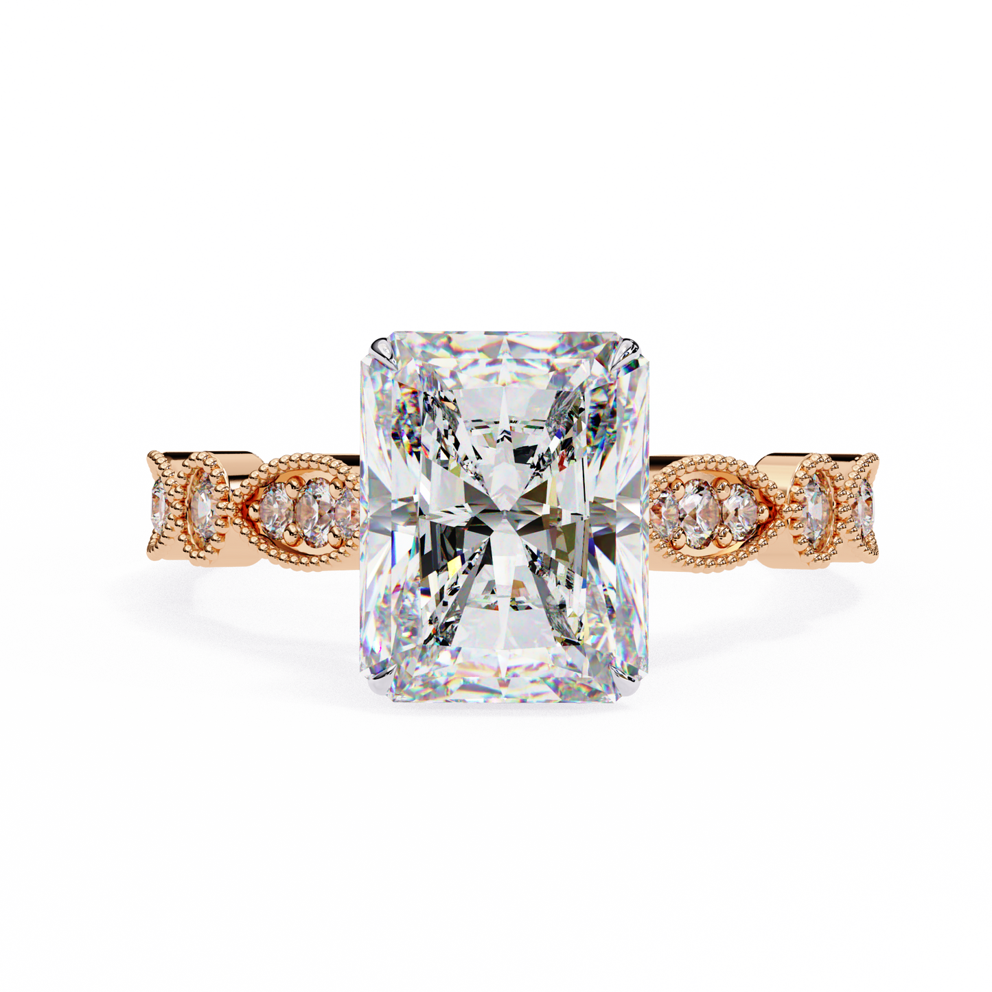 2.94 Carat Radiant Cut Lab Grown Diamond Ring – Elegant Engagement Ring with Milgrain Marquise and Round Shaped Band- Lustraa’s Milgrain Ring