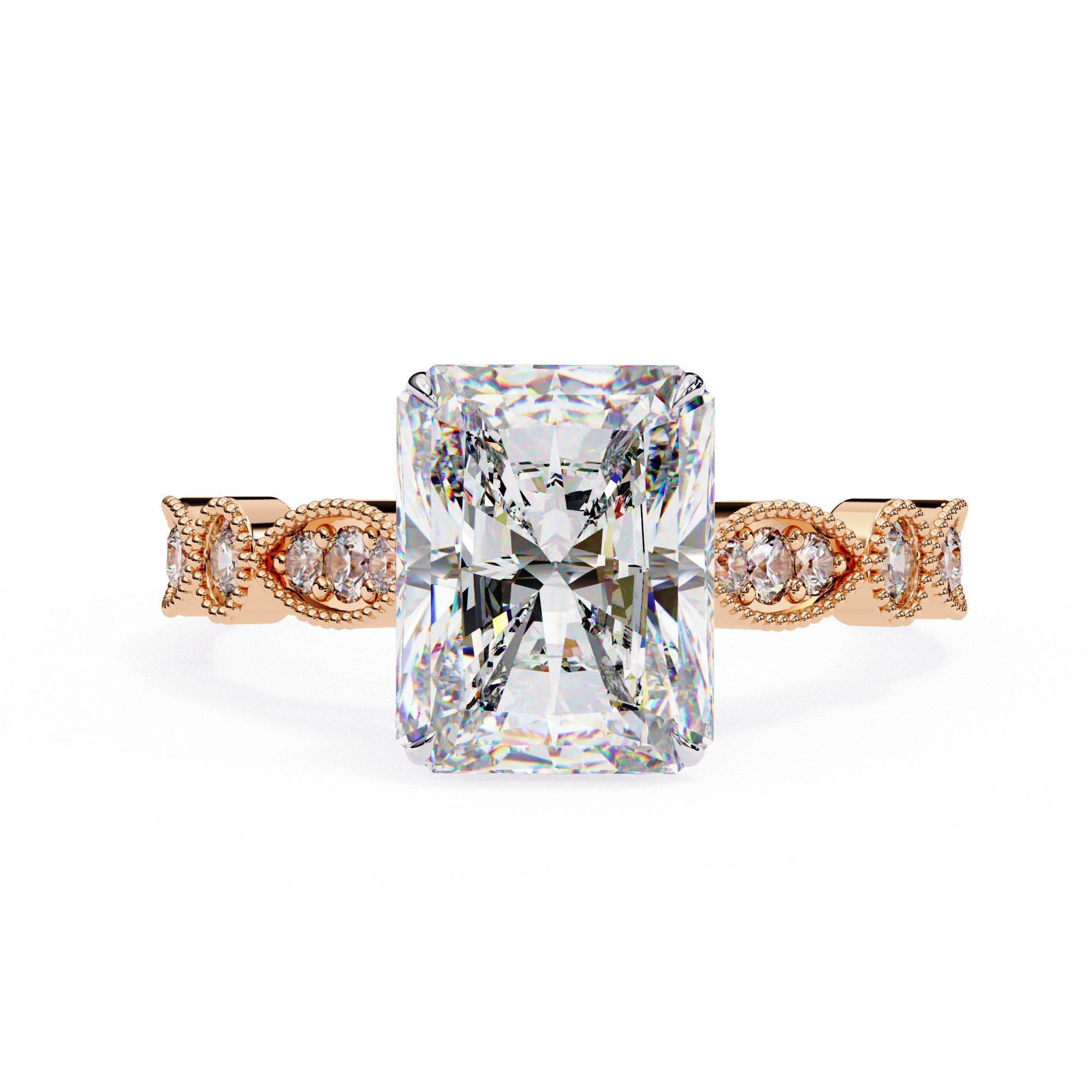 Radiant Cut Lab Grown Diamond Engagement Ring – 2.9 CT Solitaire Bridal Ring with Milgrain Marquise Band- Lustraa’s Milgrain Ring