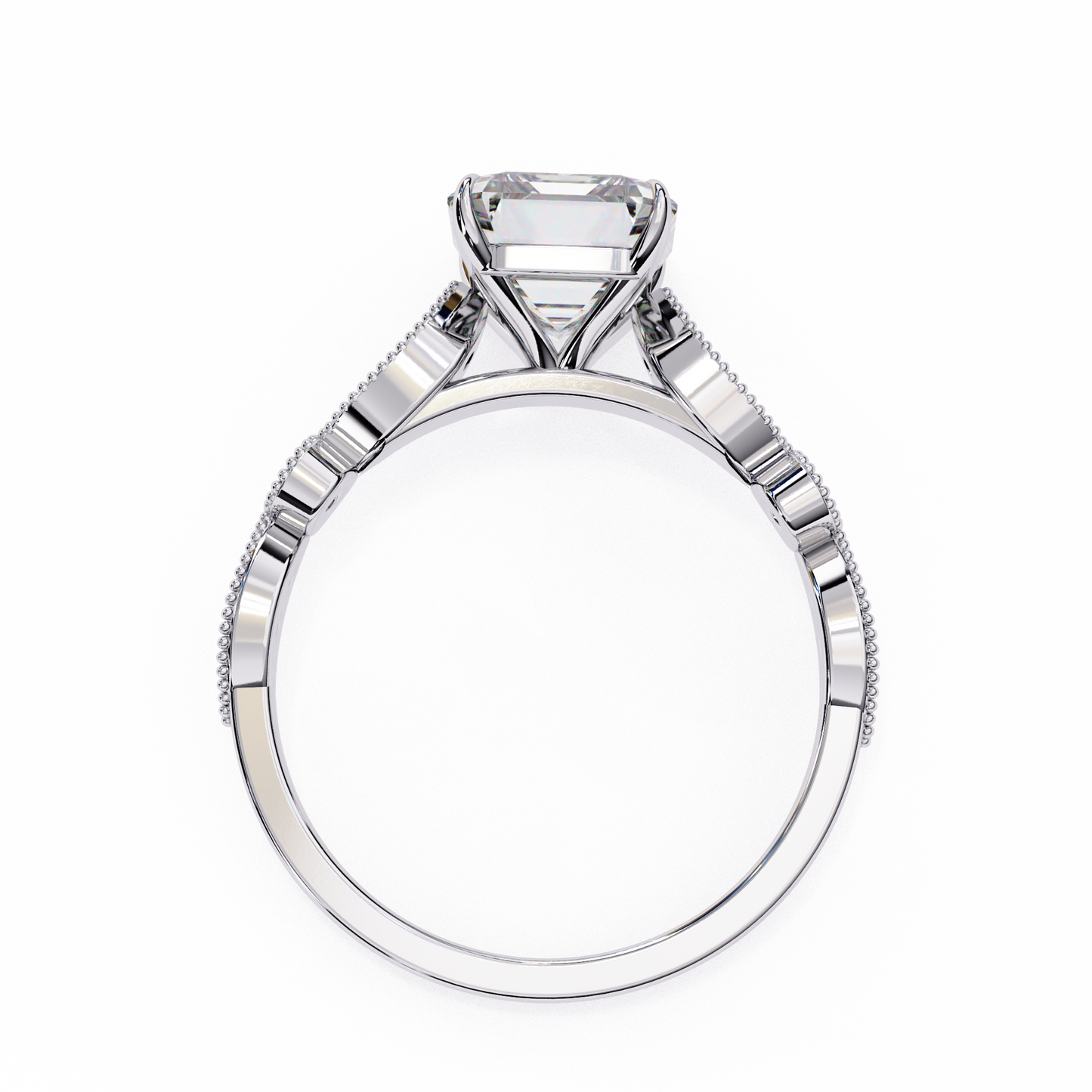 2.56 Carat Emerald Cut Lab Grown Diamond Ring – Elegant Engagement Ring with Milgrain Marquise and Round Shaped Band- Lustraa’s Milgrain Ring