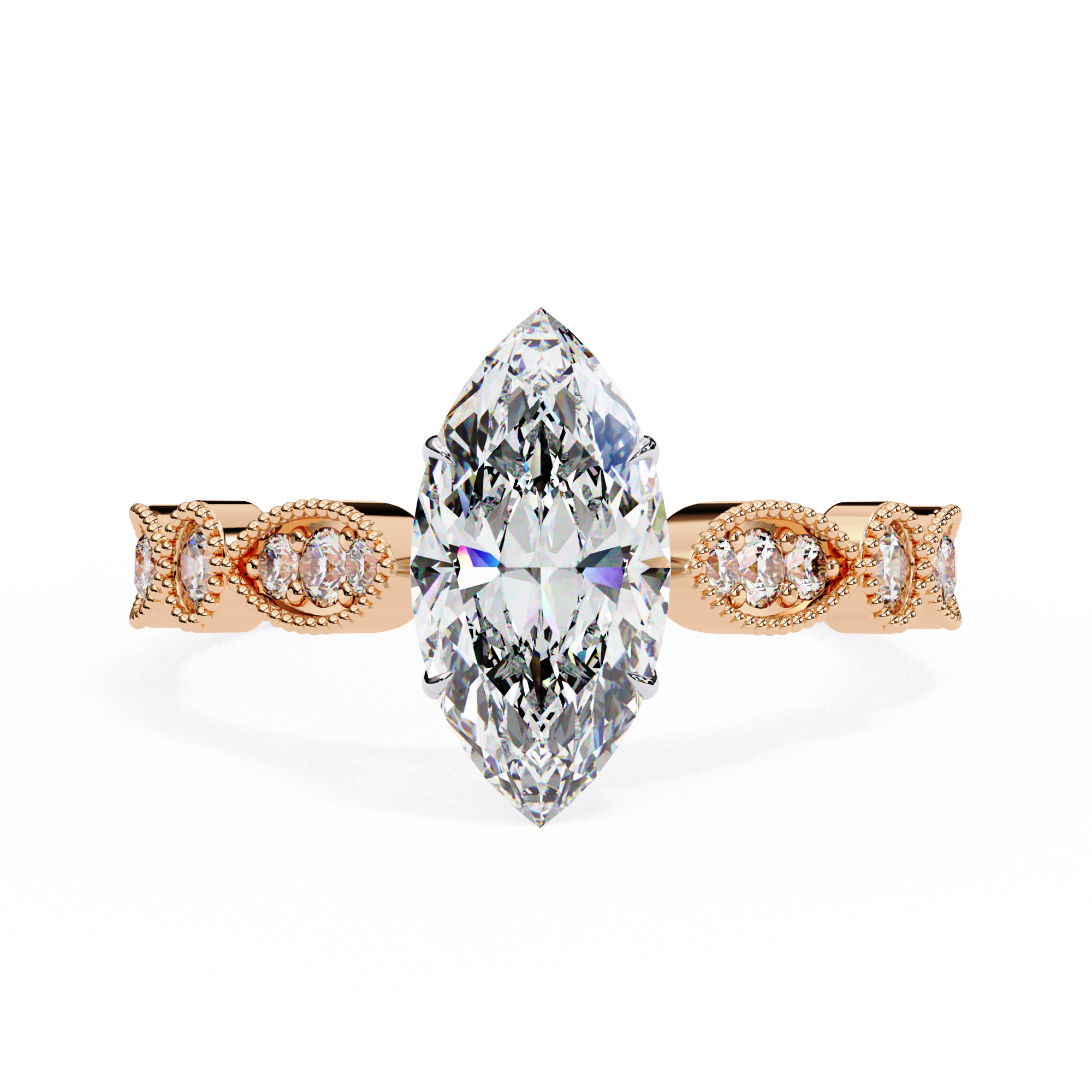 Marquise Cut Lab Grown Diamond Engagement Ring – 0.8 CT Bridal Ring with Milgrain Marquise and Round Band- Lustraa’s Milgrain Ring