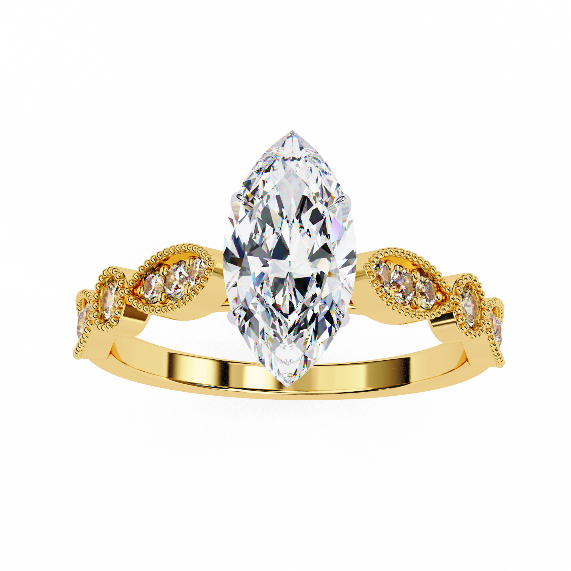 Marquise Cut Lab Grown Diamond Engagement Ring – 0.8 CT Bridal Ring with Milgrain Marquise and Round Band- Lustraa’s Milgrain Ring