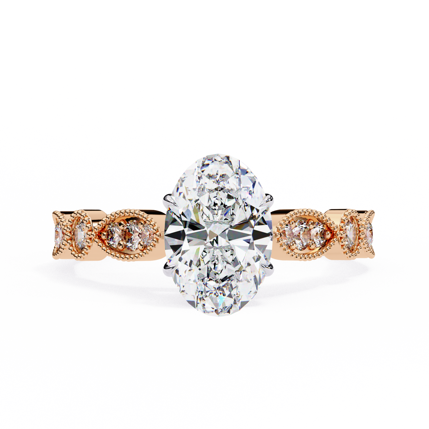 1.20 Carat Oval Cut Lab Grown Diamond Ring – Elegant Engagement Ring with Milgrain Marquise and Round Shaped Band- Lustraa’s Milgrain Ring