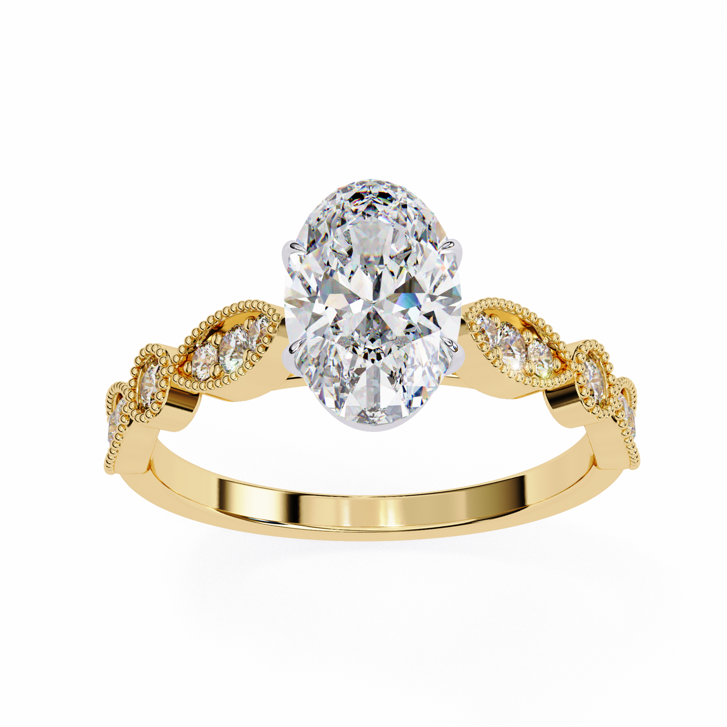 1.20 Carat Oval Cut Lab Grown Diamond Ring – Elegant Engagement Ring with Milgrain Marquise and Round Shaped Band- Lustraa’s Milgrain Ring