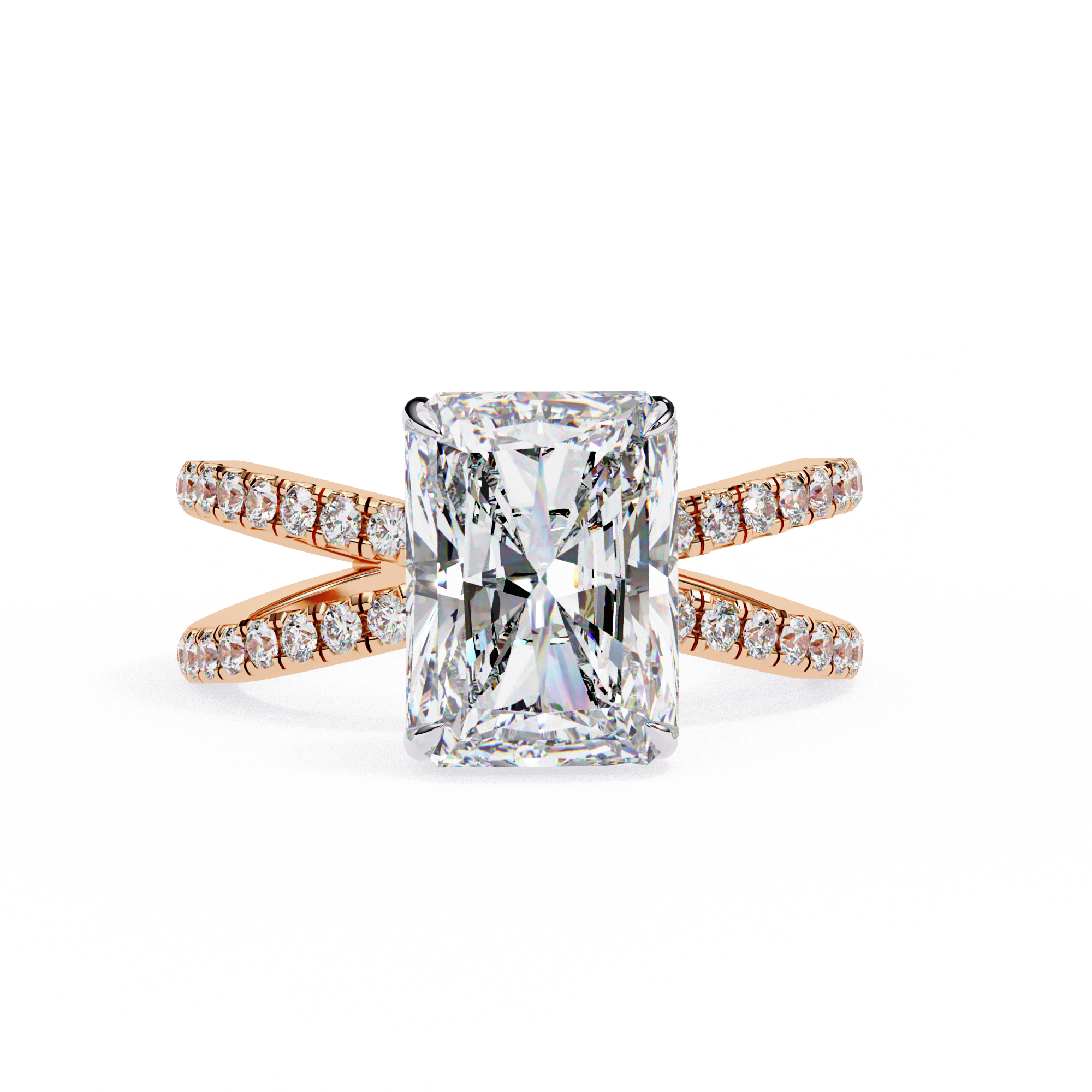Radiant Cut Diamond Engagement Ring – 2.47 CT Lab Grown Hidden Halo Ring with Criss Cross Band - Lustraa’s Criss Cross Ring