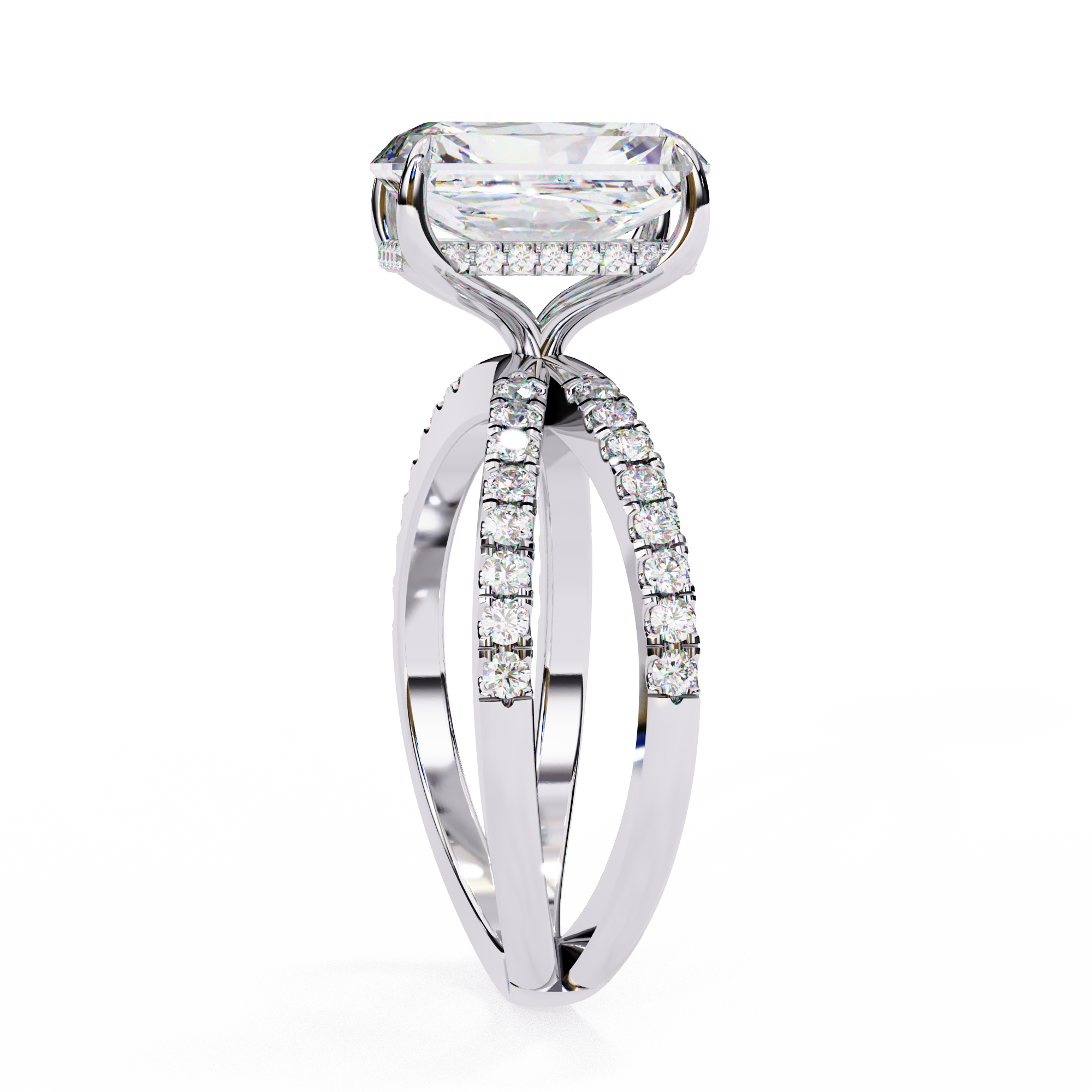 Radiant Cut Diamond Engagement Ring – 2.47 CT Lab Grown Hidden Halo Ring with Criss Cross Band - Lustraa’s Criss Cross Ring