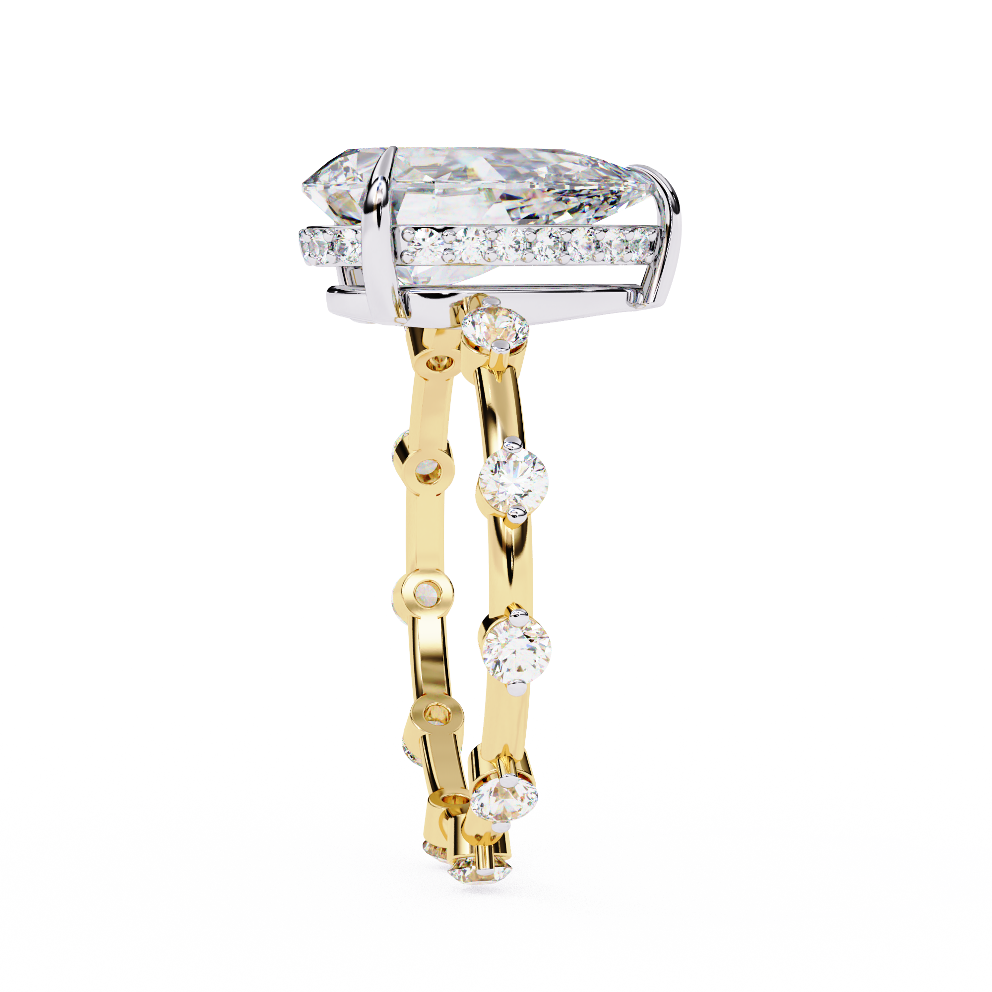 Pear Shaped Diamond Engagement Ring – 2.96 CT Lab Grown Hidden Halo Ring with Designer Solitaire Band – Lustraa’s Fancy Solitaire Ring