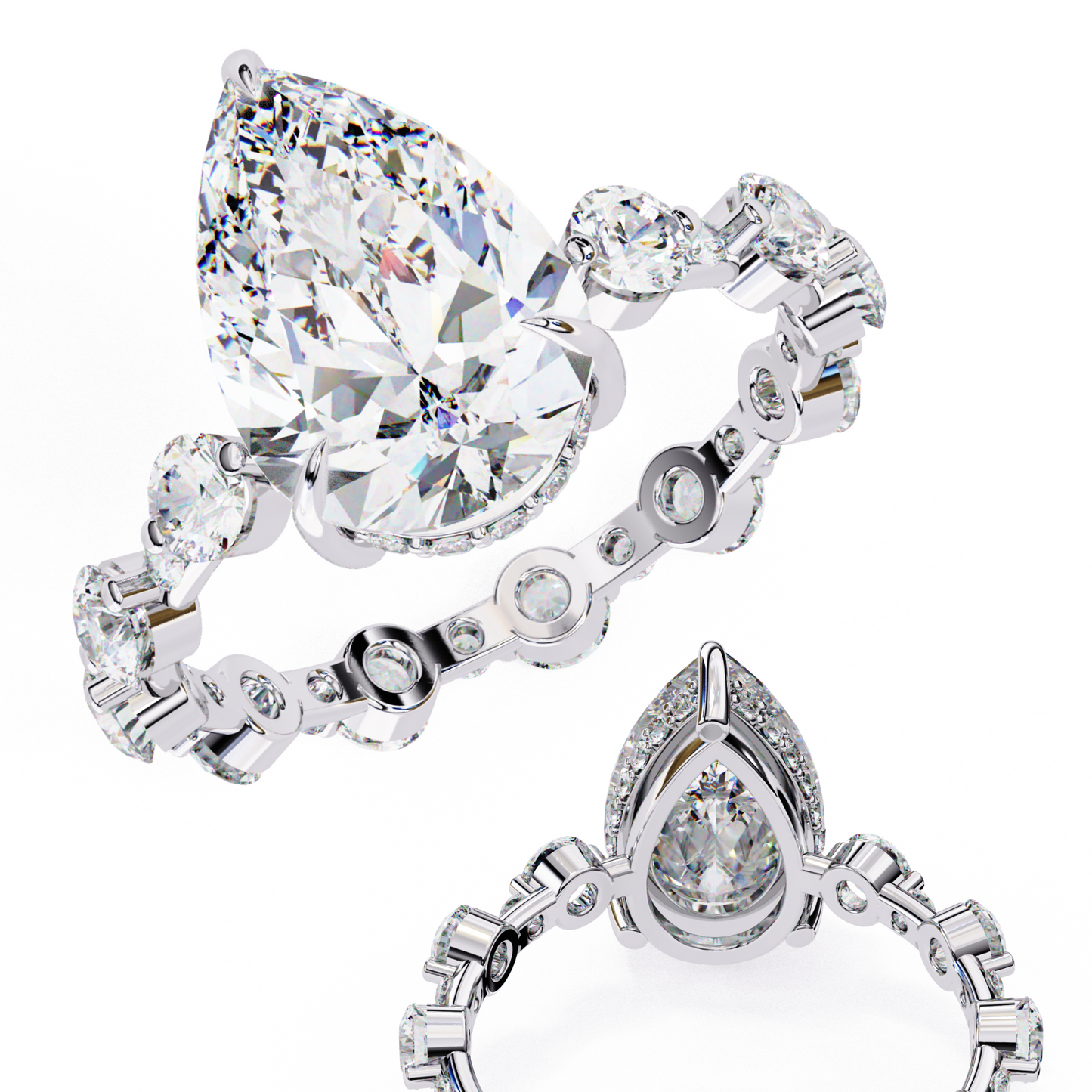 3.06 Carat Pear Shaped Diamond Ring with Hidden Halo – Designer Band Solitaire Engagement Ring – Lustraa’s Fancy Solitaire Ring