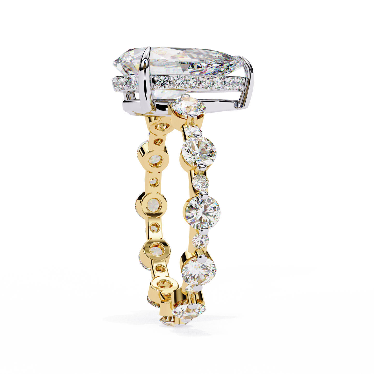 3.06 Carat Pear Shaped Diamond Ring with Hidden Halo – Designer Band Solitaire Engagement Ring – Lustraa’s Fancy Solitaire Ring