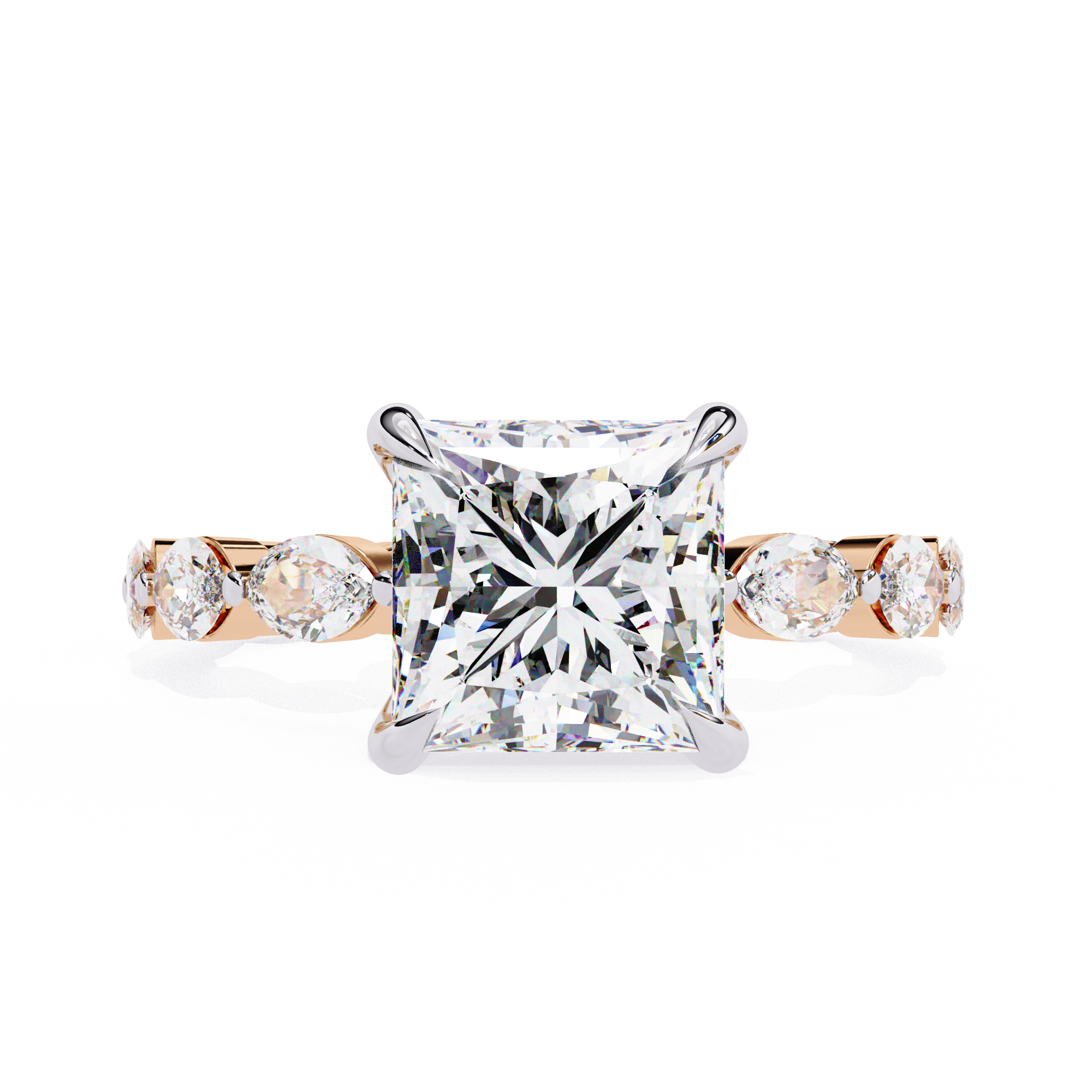 Princess Cut Diamond Engagement Ring – 2.64 CT Lab Grown Hidden Halo Ring with Designer Solitaire Band– Lustraa’s Fancy Solitaire Ring