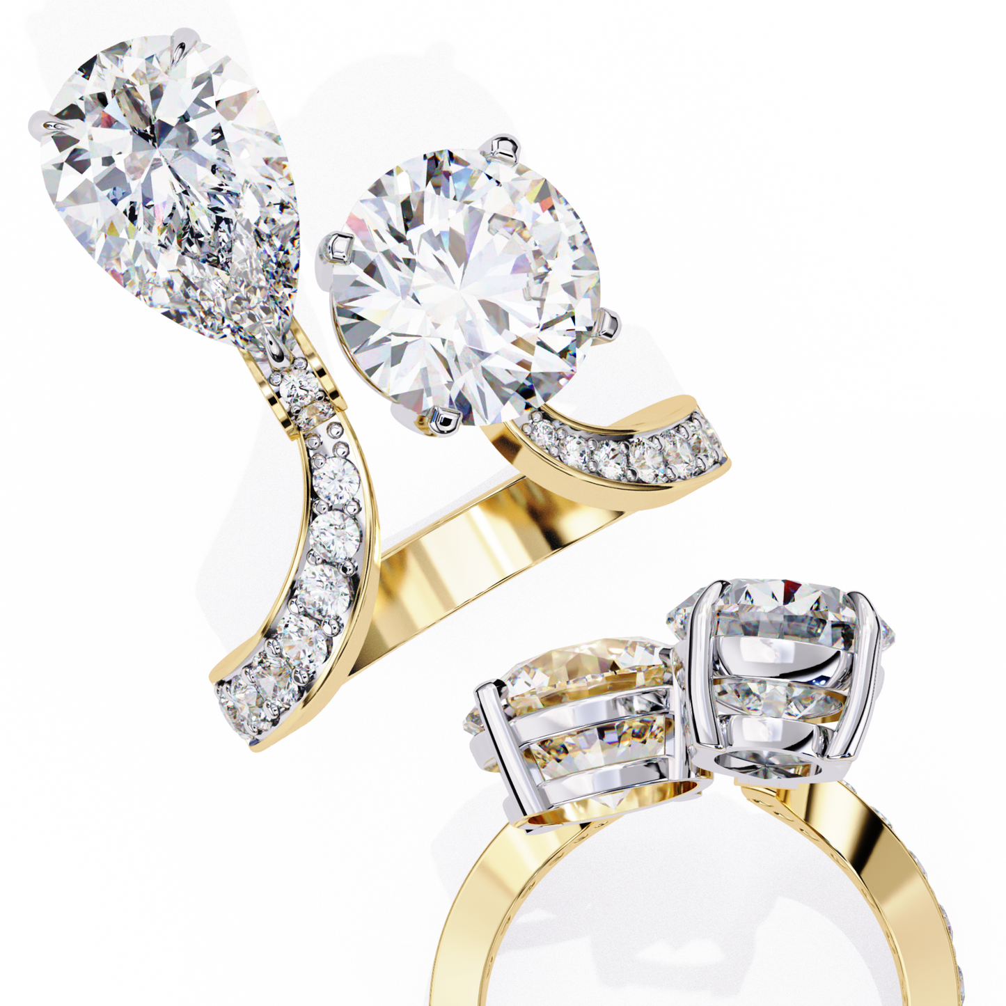 Two Stone Diamond Ring | Pear and Round Cut Toi et Moi Ring | Lab Grown Diamond Engagement Ring | Lustraa’s Toi et Moi Ring