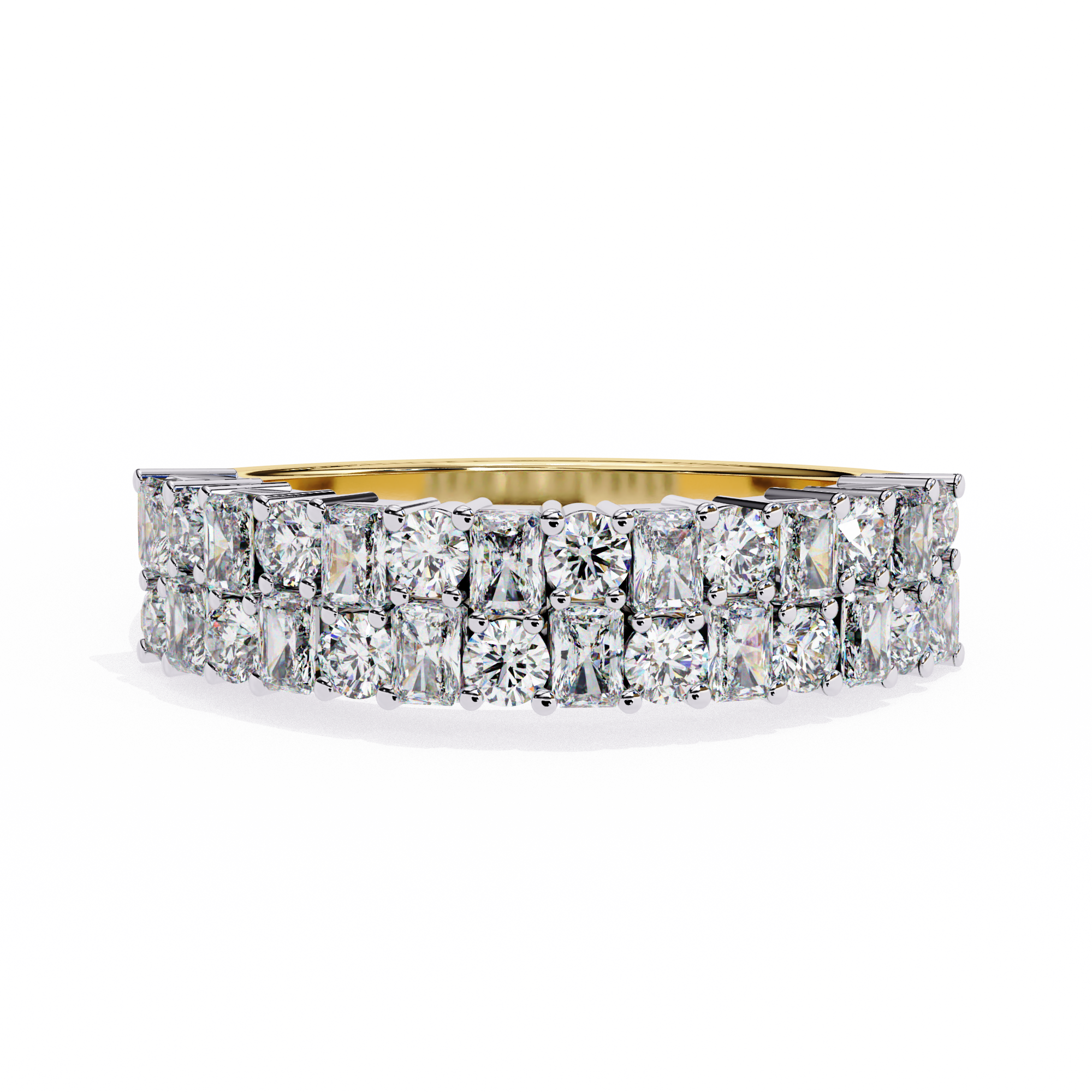 Radiant & Round Diamond Stacked Ring – Double Band Lab Grown Half Eternity Statement Bridal Ring – Lustraa’s Eternity Ring