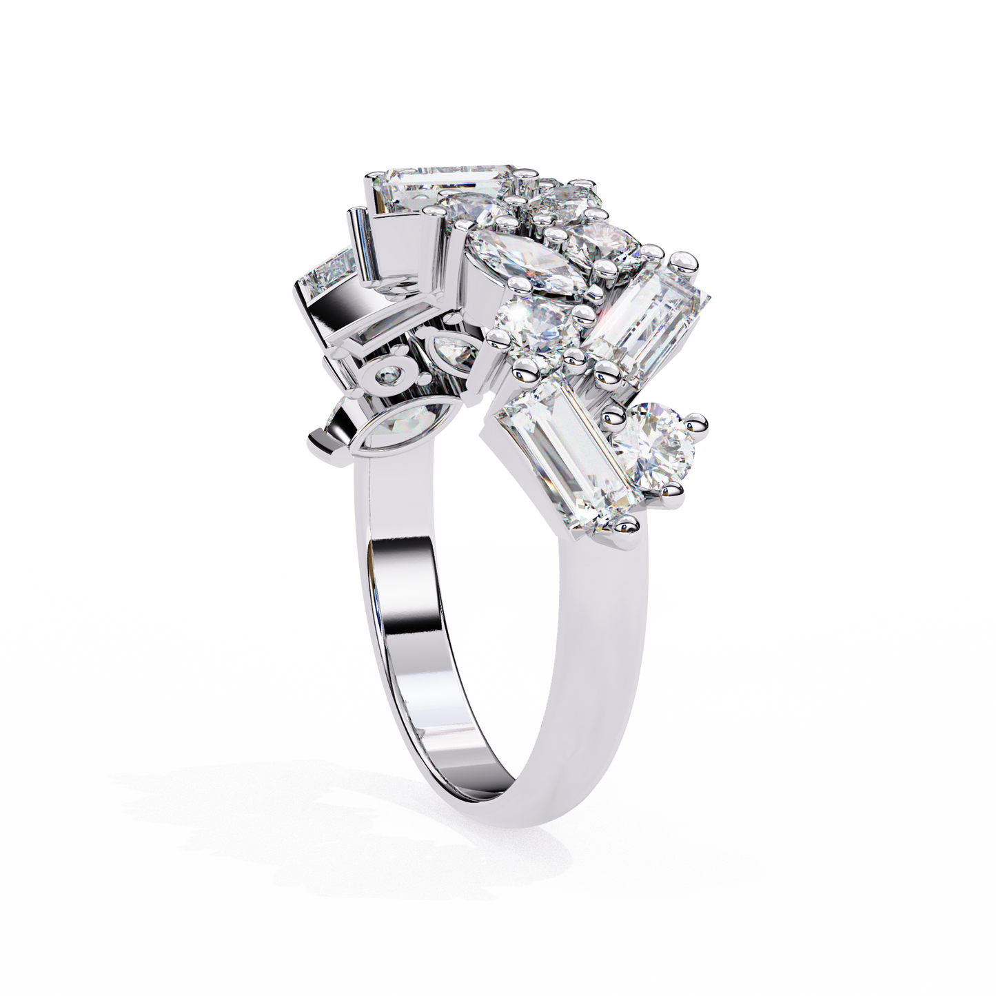 Multi Stone Cluster Diamond Ring – Half Eternity Engagement Statement Ring– Lustraa’s Eternity Ring