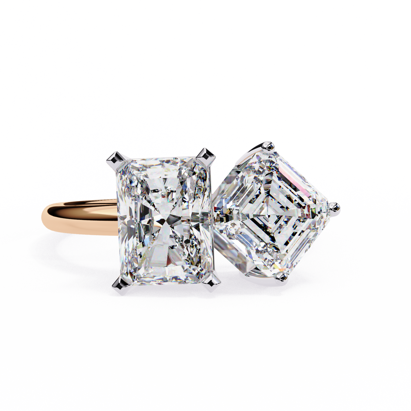Two Stone Lab Grown Diamond Ring – Radiant and Emerald Cut Toi et Moi Ring-Lustraa’s Toi et Moi Ring