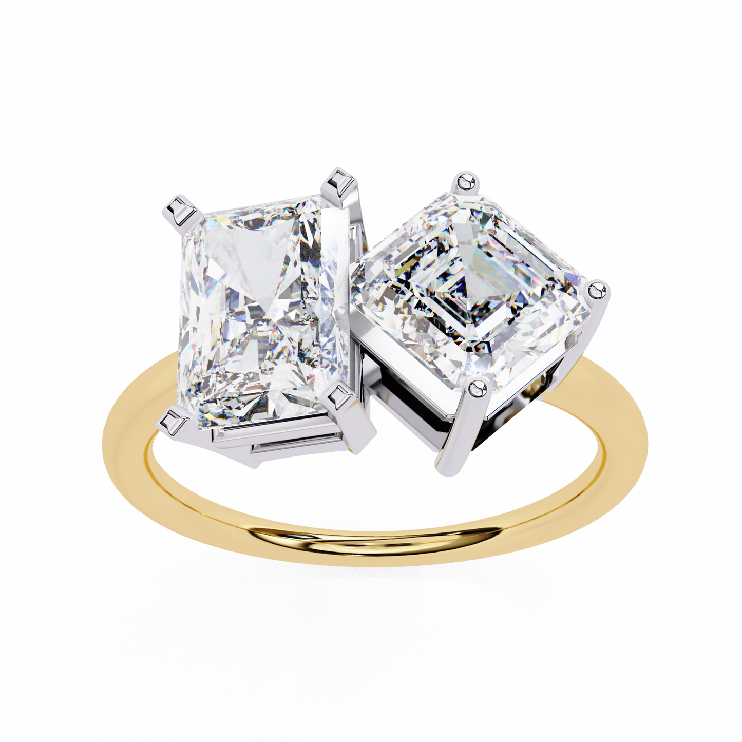 Two Stone Lab Grown Diamond Ring – Radiant and Emerald Cut Toi et Moi Ring-Lustraa’s Toi et Moi Ring