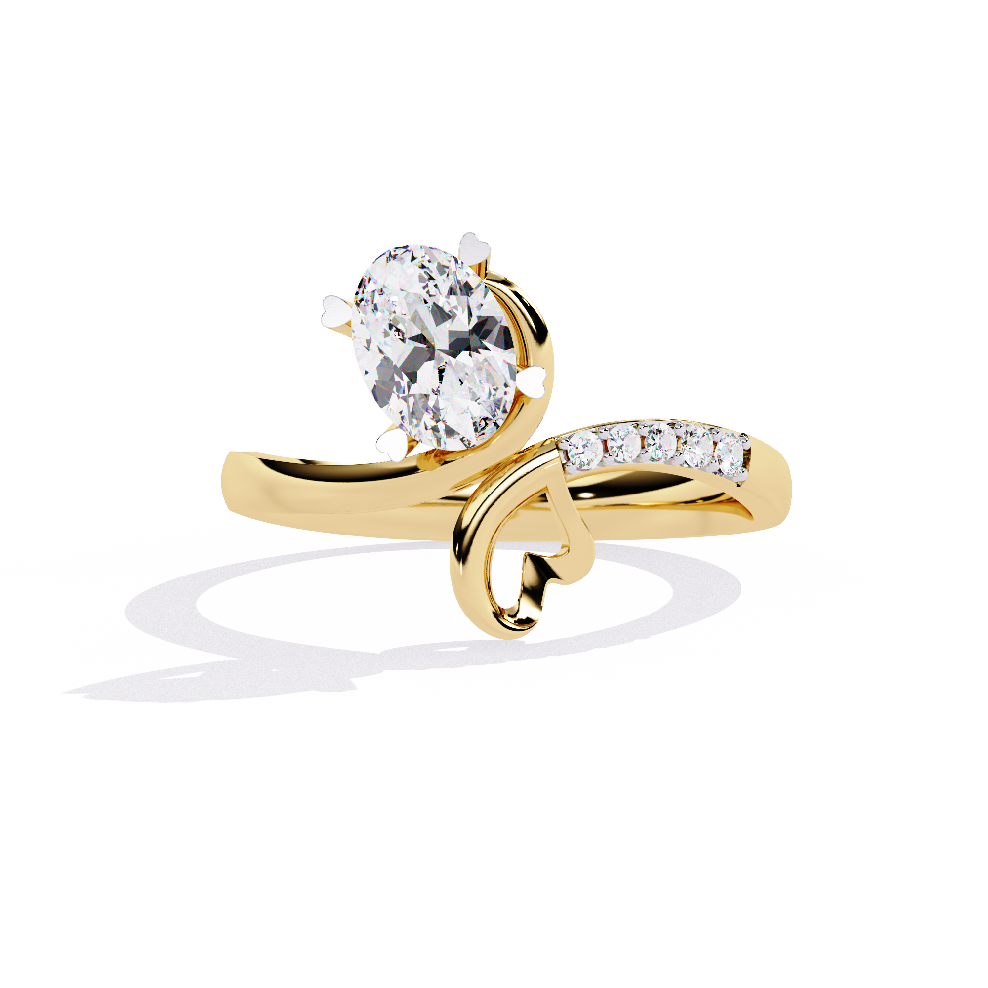 Oval Diamond Ring with Heart Accent – Lab Grown Open Band Solitaire Promise Ring, Minimalist Engagement Jewelry- Lustraa’s Heart Ring