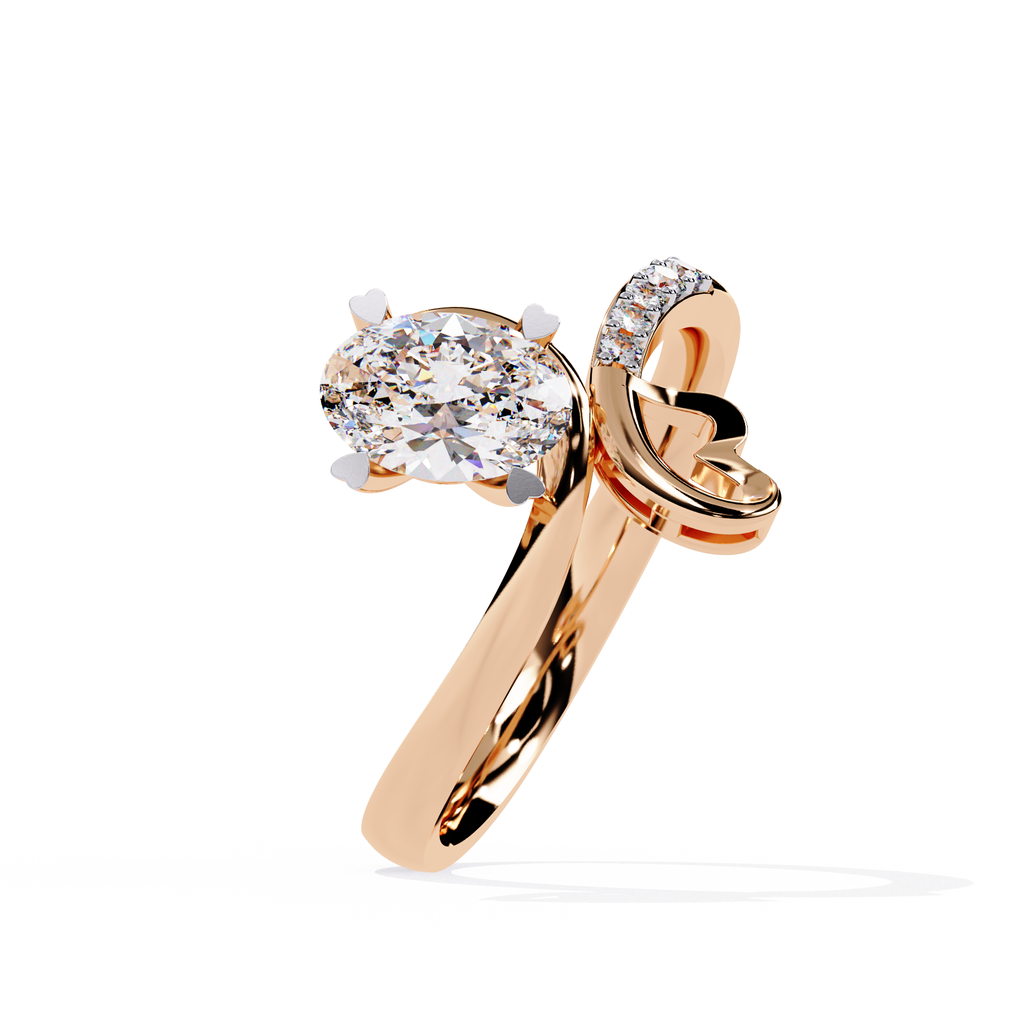 Oval Diamond Ring with Heart Accent – Lab Grown Open Band Solitaire Promise Ring, Minimalist Engagement Jewelry- Lustraa’s Heart Ring