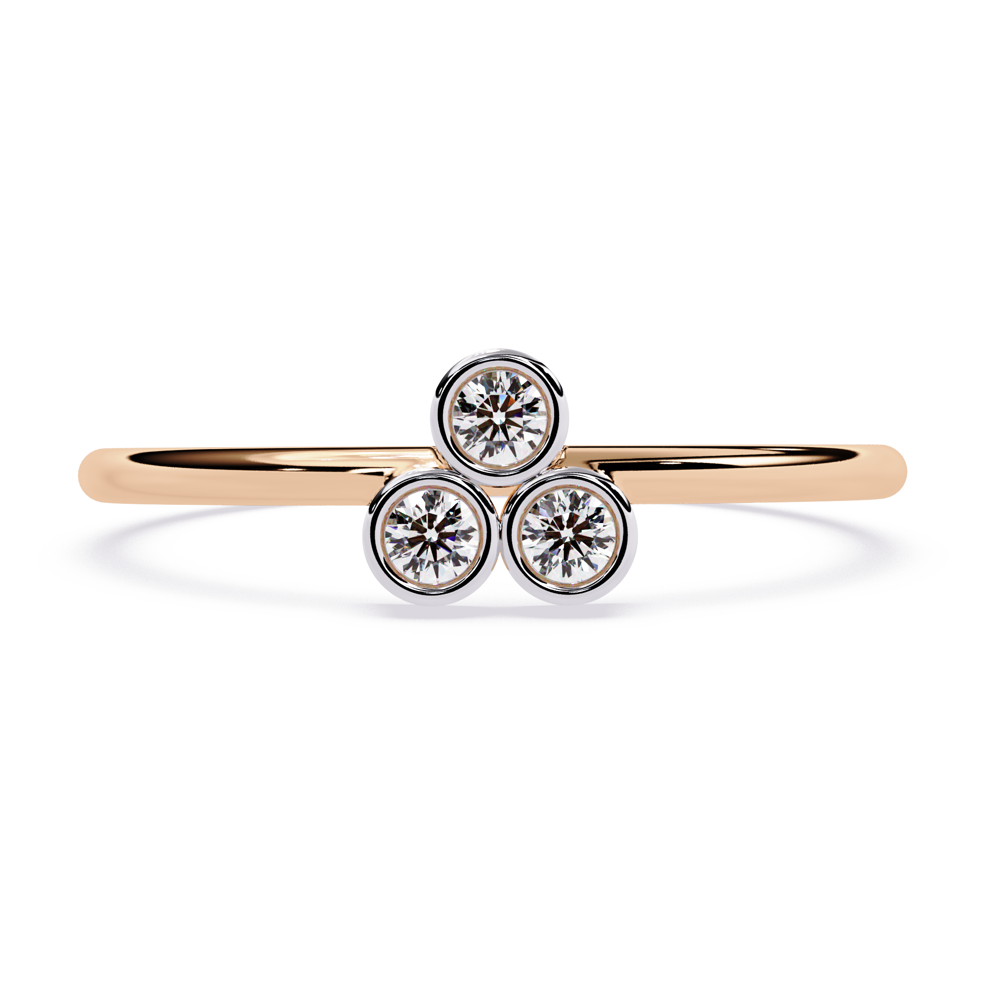 Three Stone Diamond Ring – Bezel Set Round Brilliant Cut Minimalist Gold Ring -Lustraa’s Stackable Ring