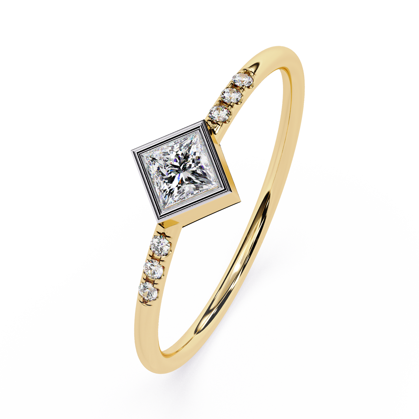 Princess Cut Lab Grown Diamond Ring| Bezel Set Pavé Band Ring | Minimalist Engagement Ring – Lustraa’s Minimalist Ring