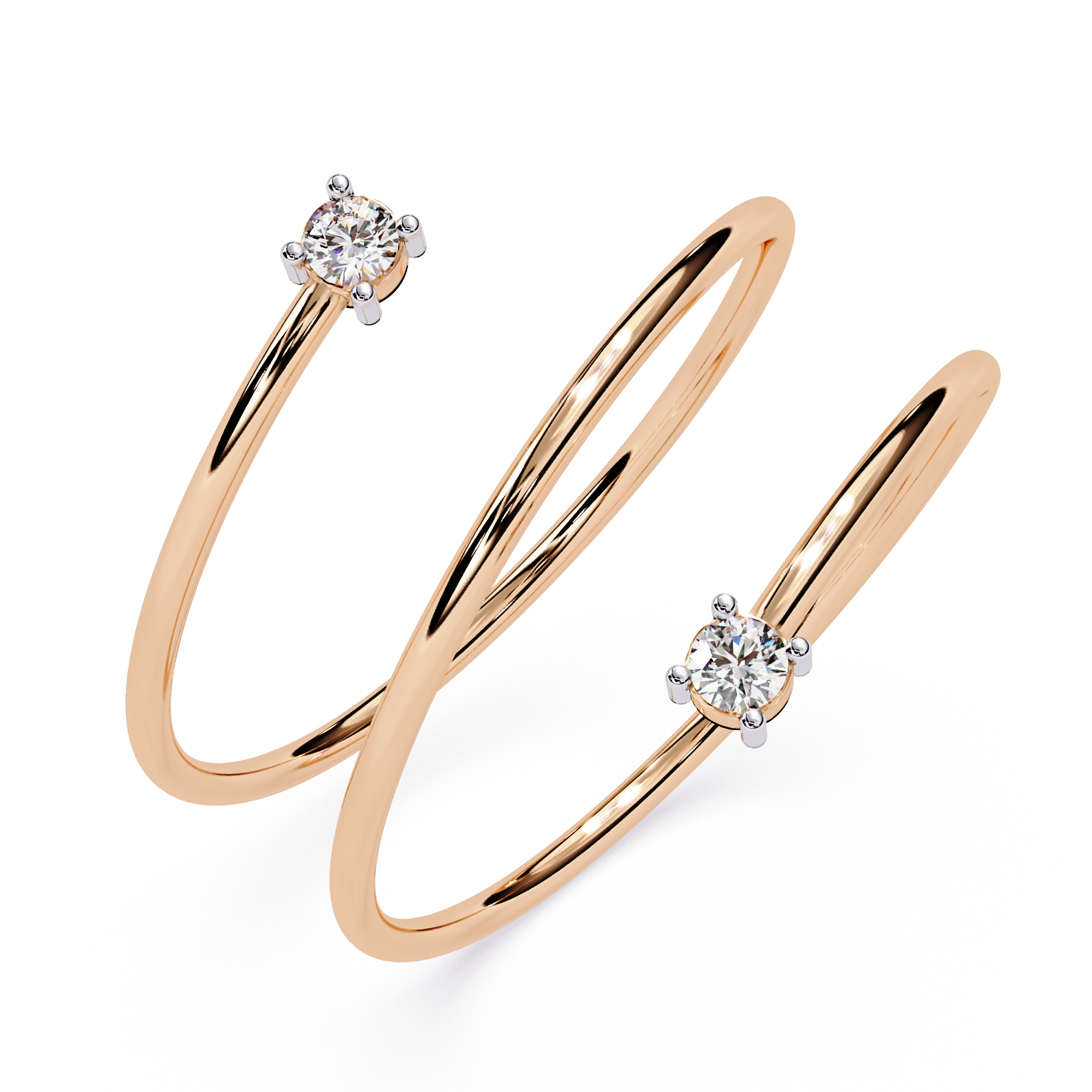 Multi Band Diamond Ring – Double Solitaire Spiral Lab Grown Open Wrap Ring –  Modern Minimalist Stackable Ring – Lustraa’s Open Band Ring