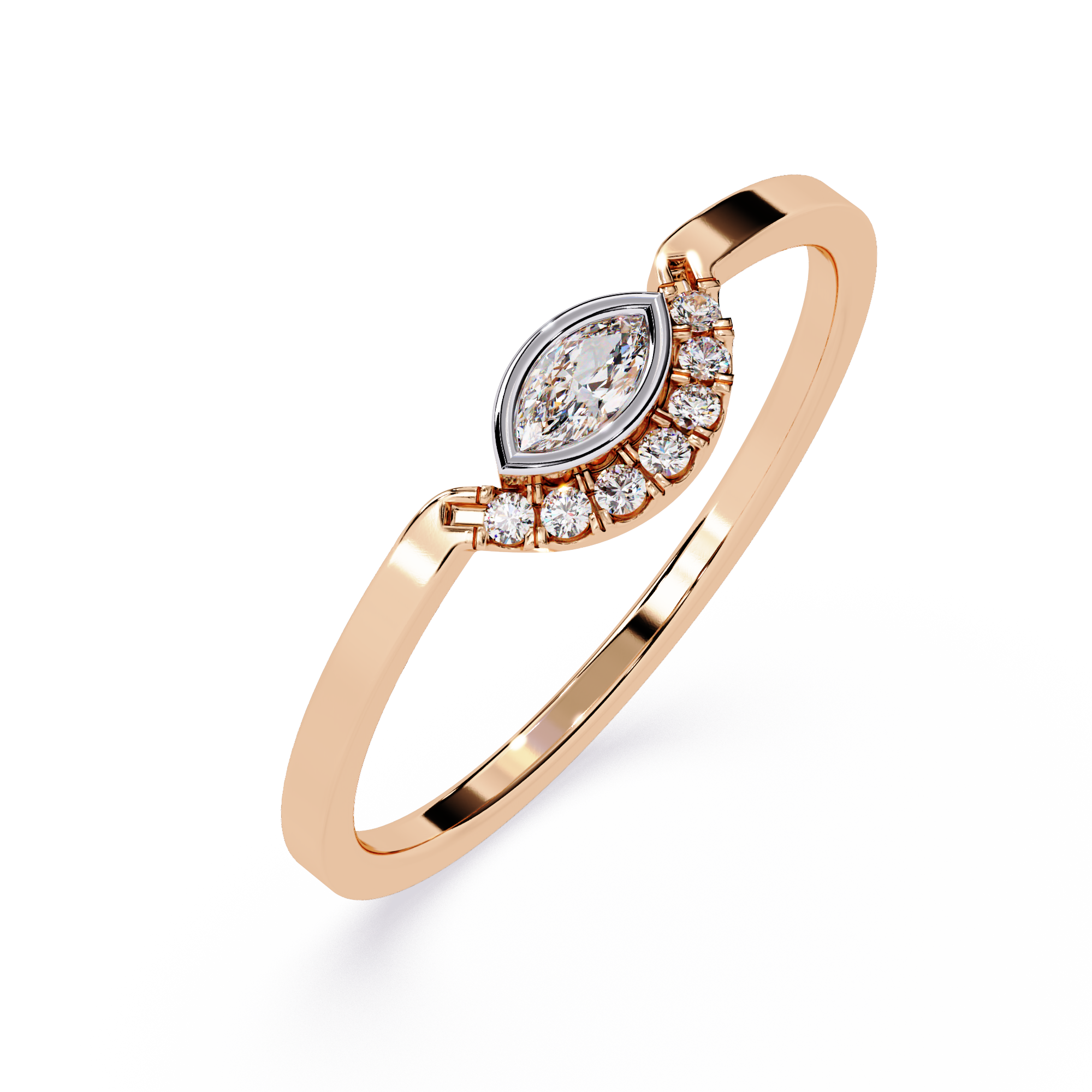 Diamond Halo Ring – Marquise Cut Lab Grown Diamond Solitaire - Modern Minimalist Stackable Ring