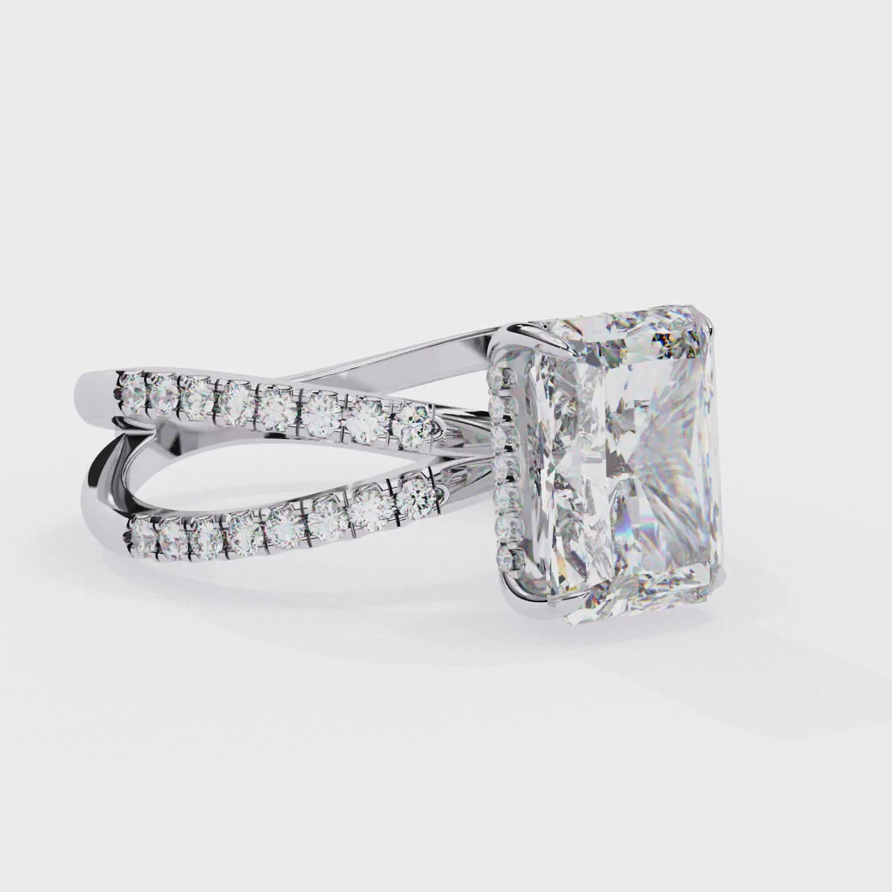 Radiant Cut Diamond Engagement Ring – 2.47 CT Lab Grown Hidden Halo Ring with Criss Cross Band - Lustraa’s Criss Cross Ring