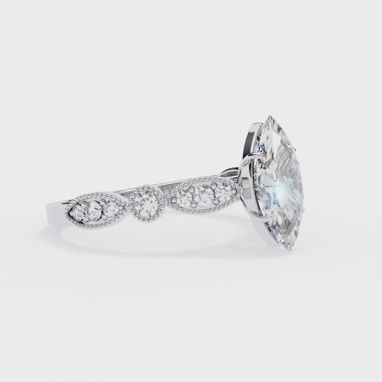 Marquise Cut Lab Grown Diamond Engagement Ring – 0.8 CT Bridal Ring with Milgrain Marquise and Round Band- Lustraa’s Milgrain Ring