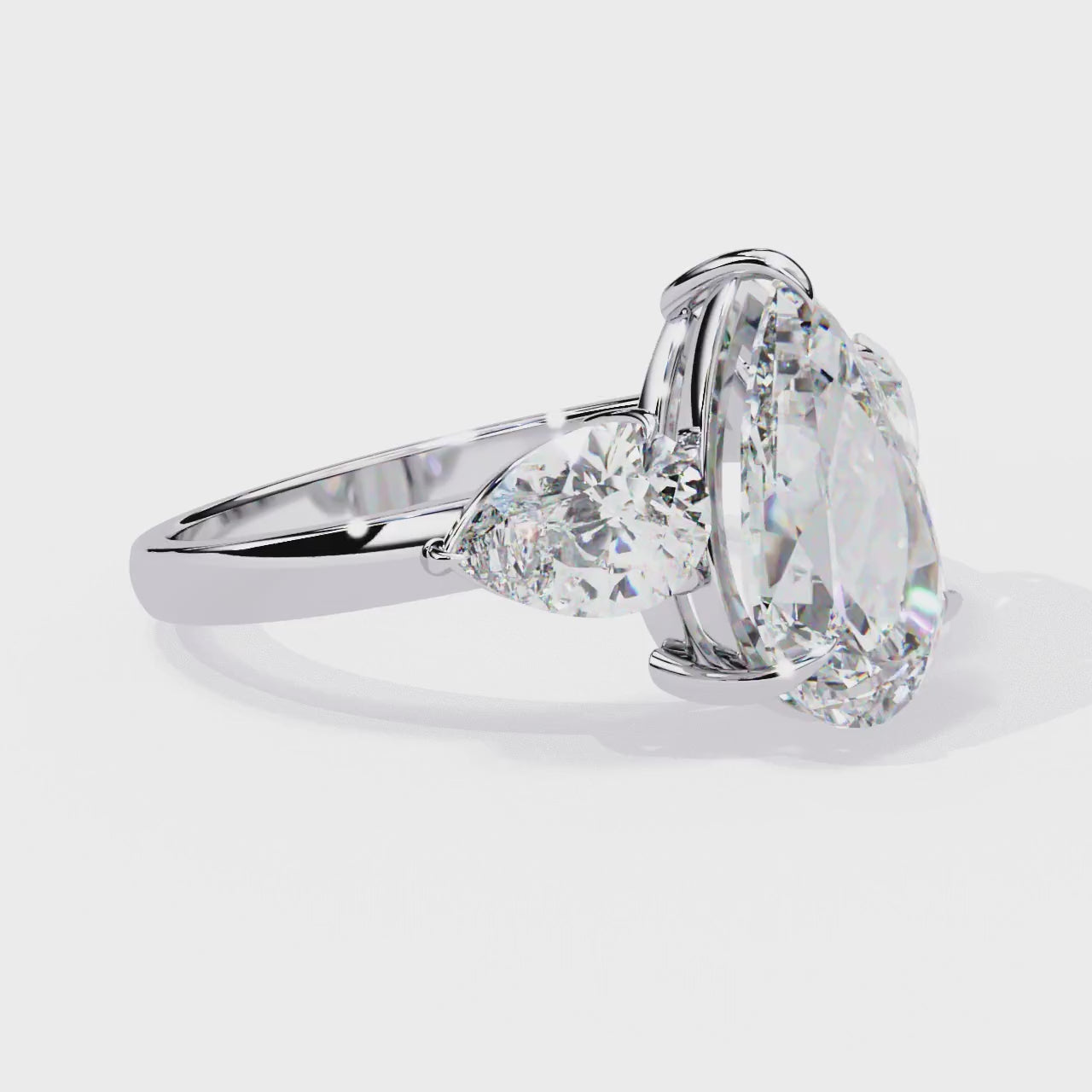 Pear Shaped Lab Grown Diamond Engagement Ring – 2.07 CT Three Stone Bridal Ring with Pear Side Diamonds - Lustraa’s Three Stone Ring