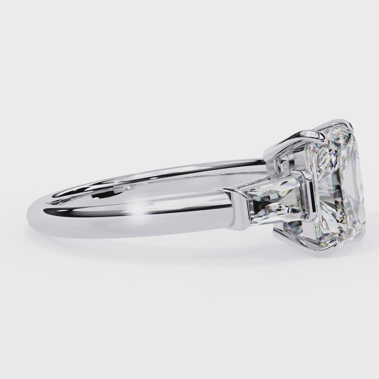 Radiant Cut Lab Grown Diamond Engagement Ring – 2.47 CT Three Stone Bridal Ring with Baguette Side Diamonds -Lustraa’s Three Stone Ring
