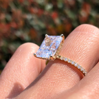 Radiant Cut Lab Grown Diamond Solitaire Engagement Ring with Round Side Diamonds – Elegant Bridal Ring – Lustraa’s Solitaire Ring