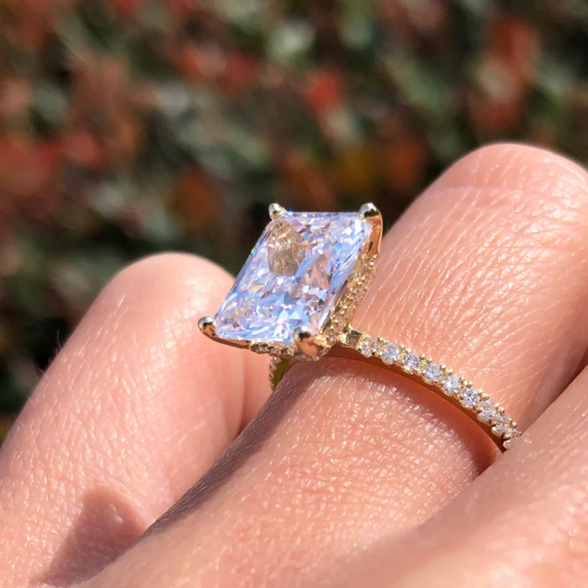 Radiant Cut Lab Grown Diamond Solitaire Engagement Ring with Round Side Diamonds – Elegant Bridal Ring – Lustraa’s Solitaire Ring
