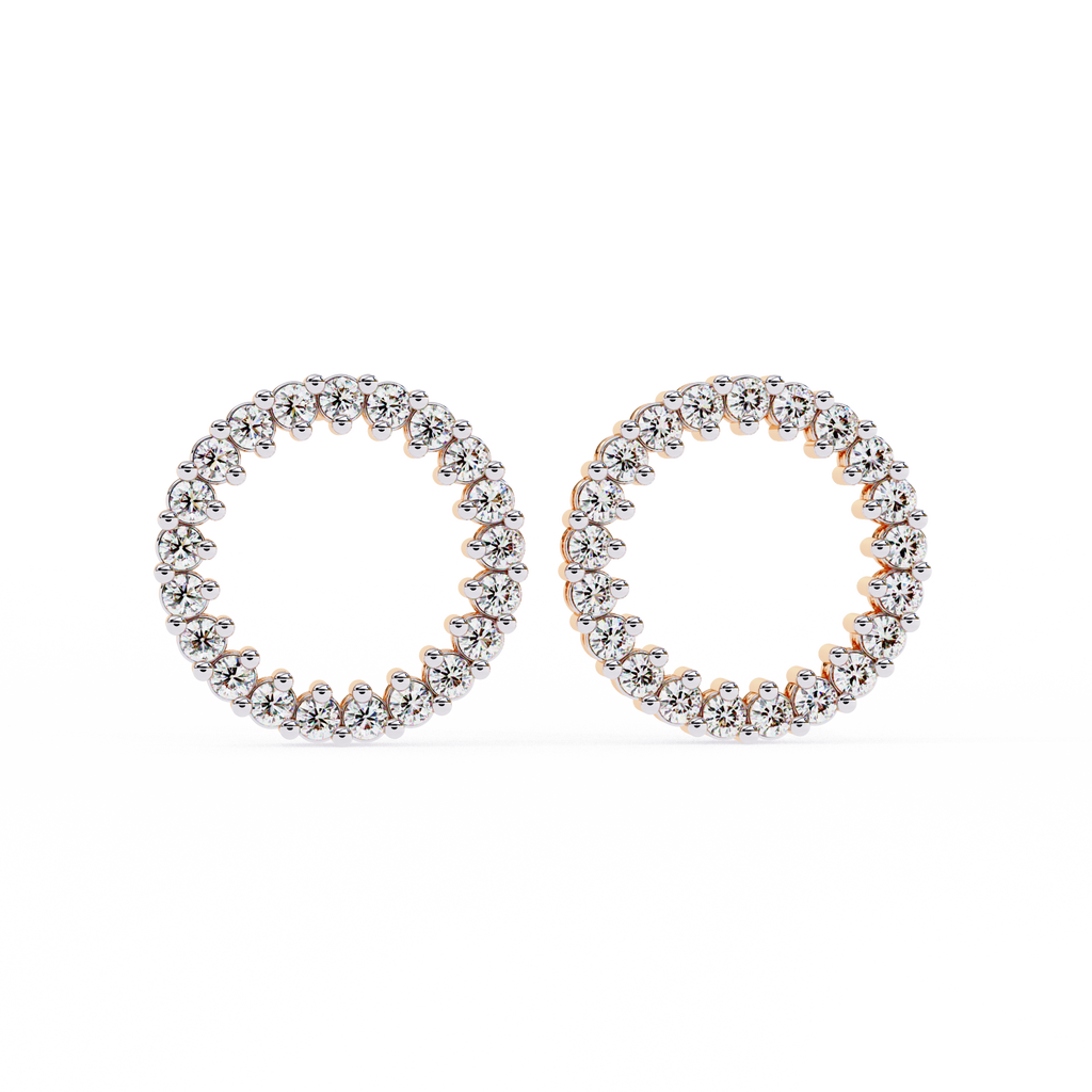 Lab Grown Diamond Studded Circle Earrings – Open Hoop Studs – Minimalist & Sustainable Diamond Jewelry –Lustraa’s Minimalist Earrings