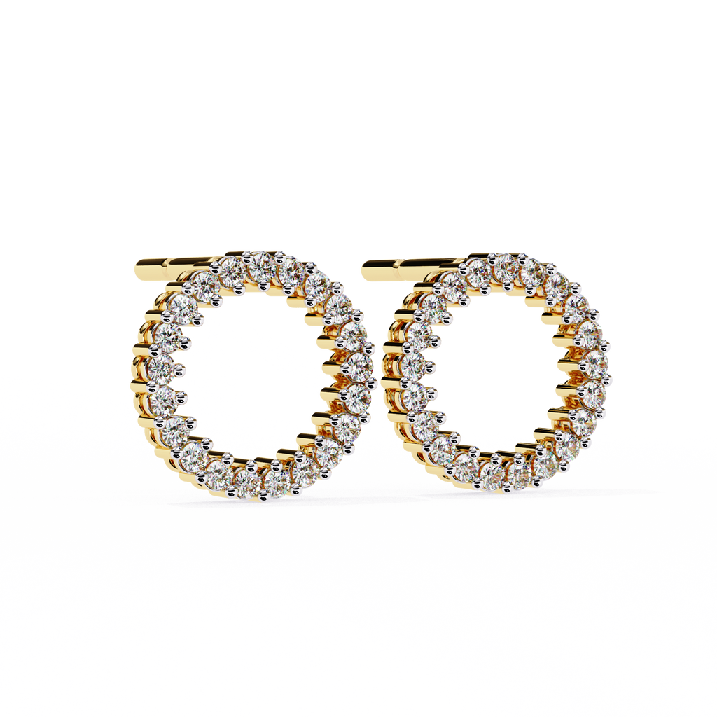 Lab Grown Diamond Studded Circle Earrings – Open Hoop Studs – Minimalist & Sustainable Diamond Jewelry –Lustraa’s Minimalist Earrings