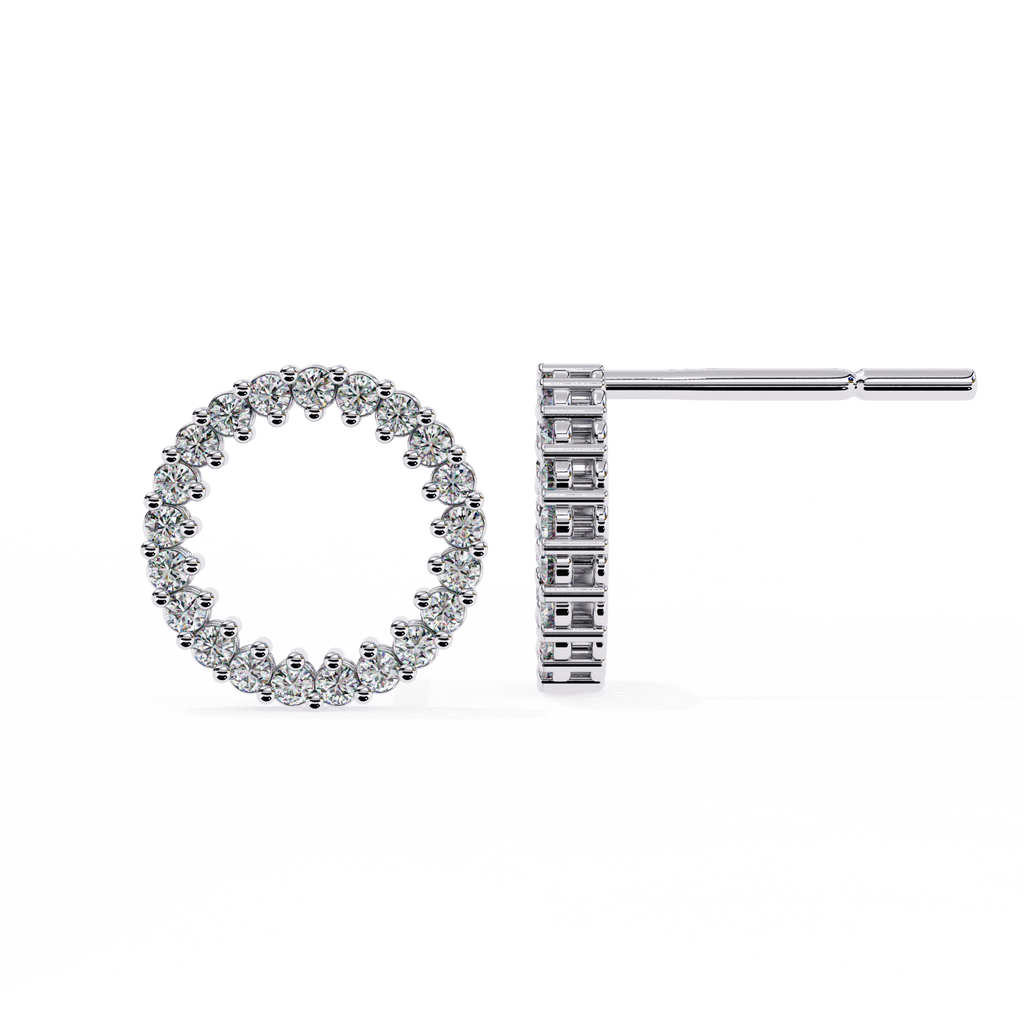 Lab Grown Diamond Studded Circle Earrings – Open Hoop Studs – Minimalist & Sustainable Diamond Jewelry –Lustraa’s Minimalist Earrings