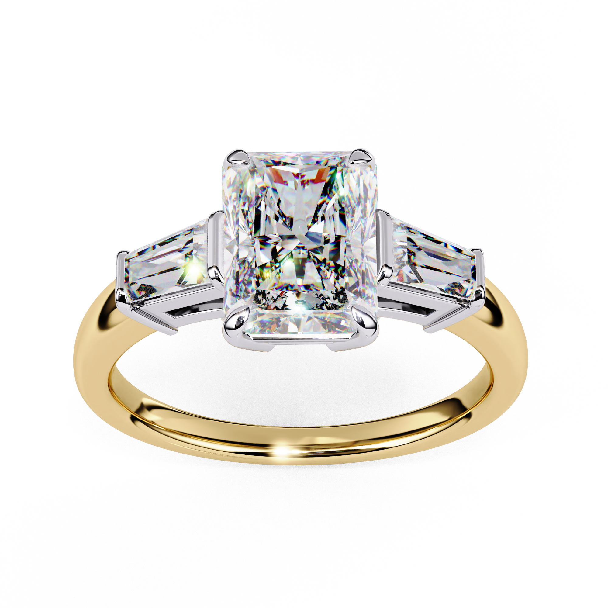 Radiant Cut Lab Grown Diamond Engagement Ring – 2.47 CT Three Stone Bridal Ring with Baguette Side Diamonds -Lustraa’s Three Stone Ring
