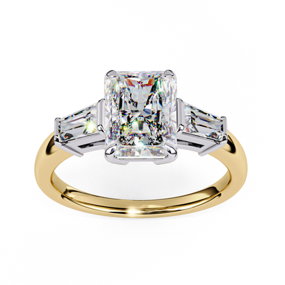 2.47 Carat Radiant Cut Lab Grown Diamond Engagement Ring – Elegant Three Stone Ring with Baguette Side Diamonds Lustraa’s- Lustraa’s Three Stone Ring