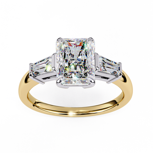 2.47 Carat Radiant Cut Lab Grown Diamond Engagement Ring – Elegant Three Stone Ring with Baguette Side Diamonds Lustraa’s- Lustraa’s Three Stone Ring